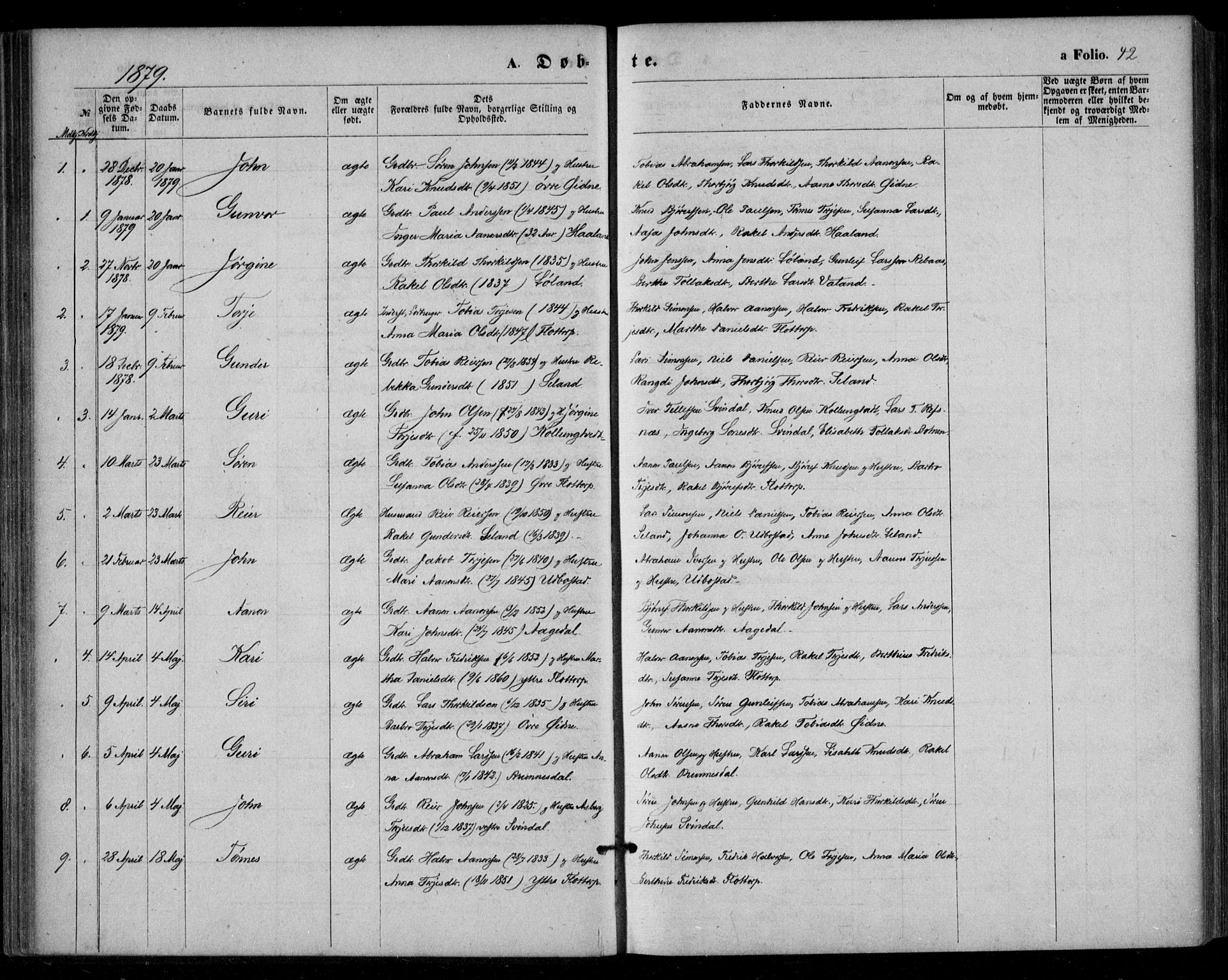 Bjelland sokneprestkontor, SAK/1111-0005/F/Fa/Fac/L0002: Parish register (official) no. A 2, 1866-1887, p. 42