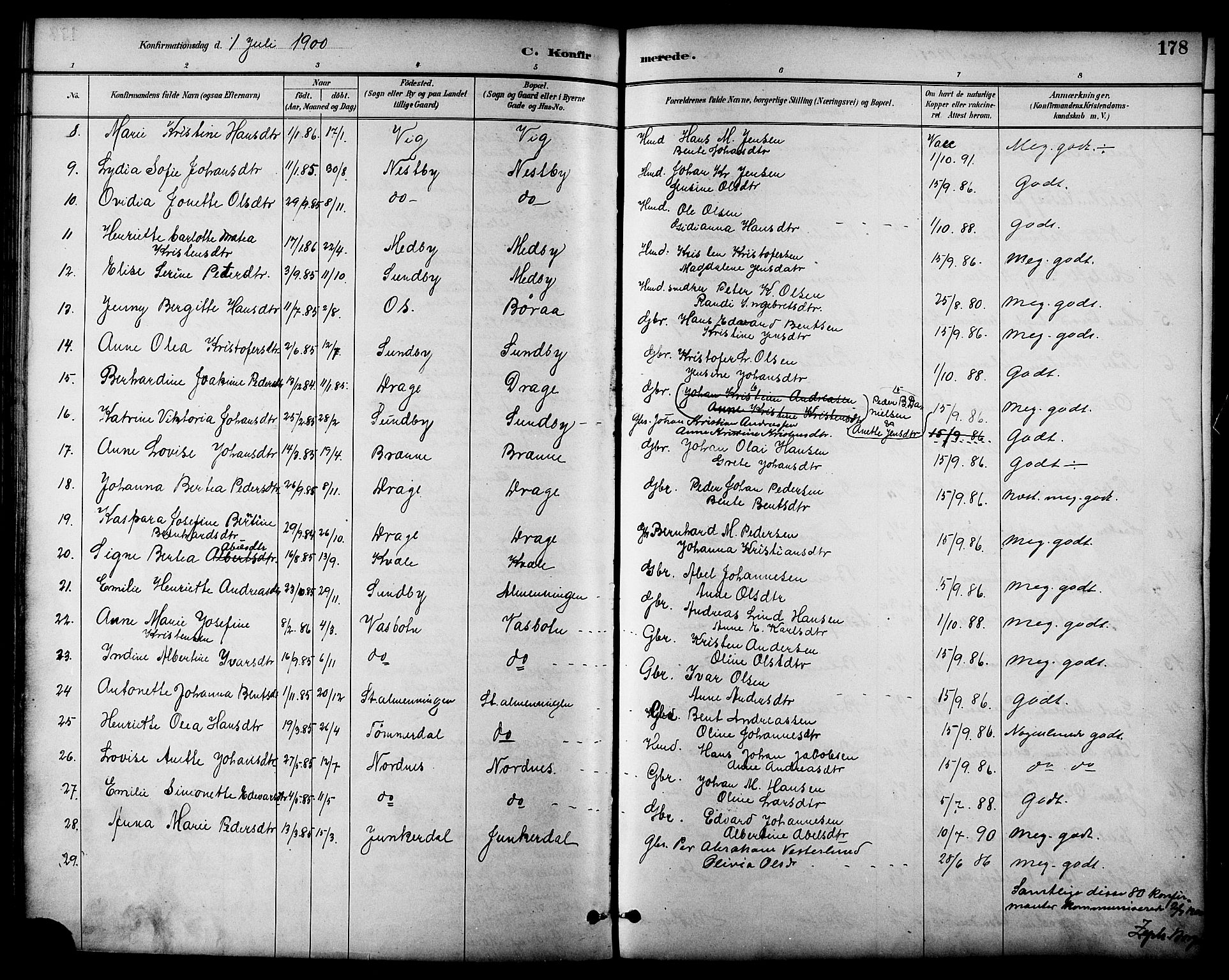 Ministerialprotokoller, klokkerbøker og fødselsregistre - Nordland, AV/SAT-A-1459/847/L0669: Parish register (official) no. 847A09, 1887-1901, p. 178