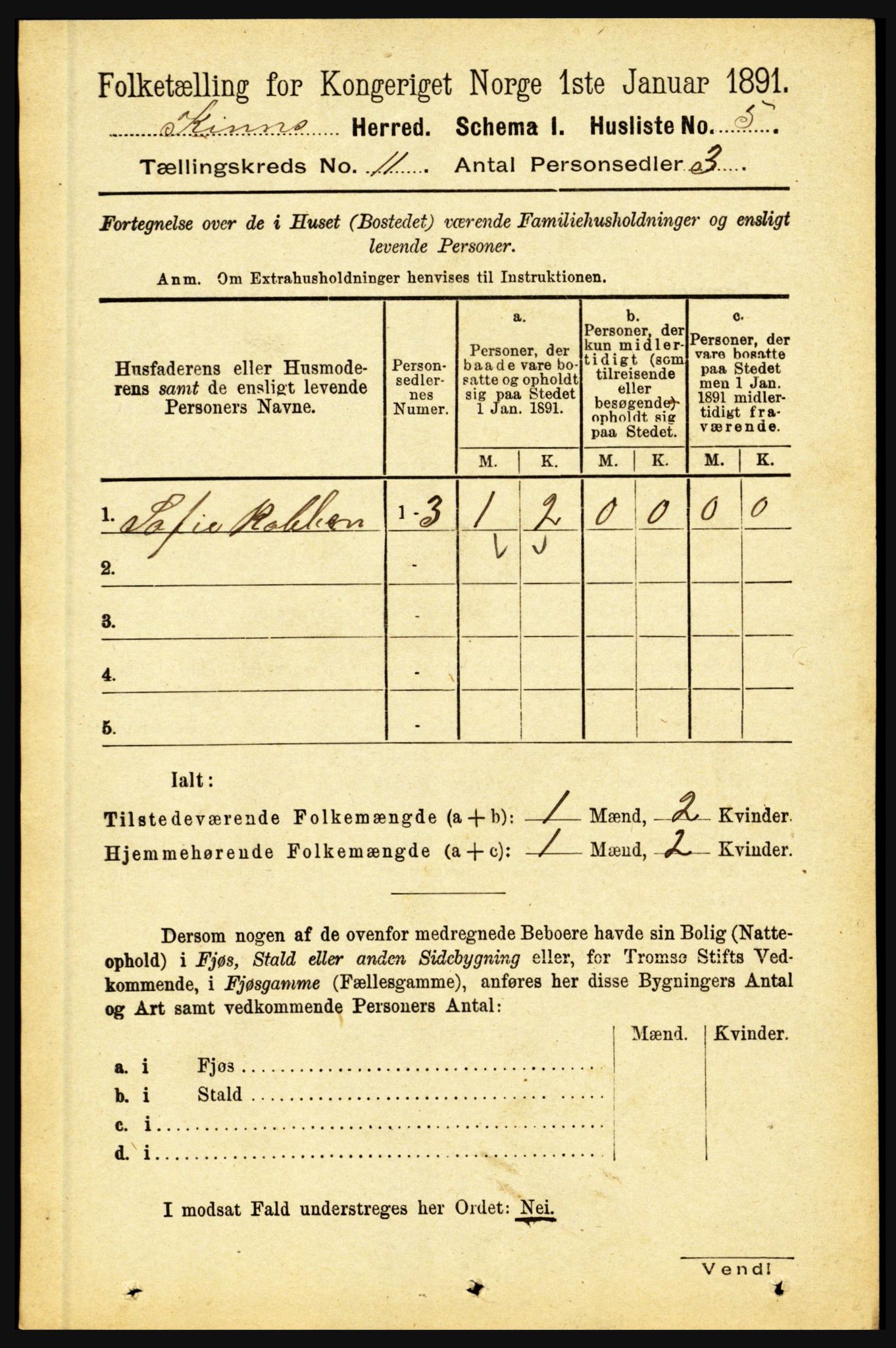 RA, 1891 census for 1437 Kinn, 1891, p. 3992