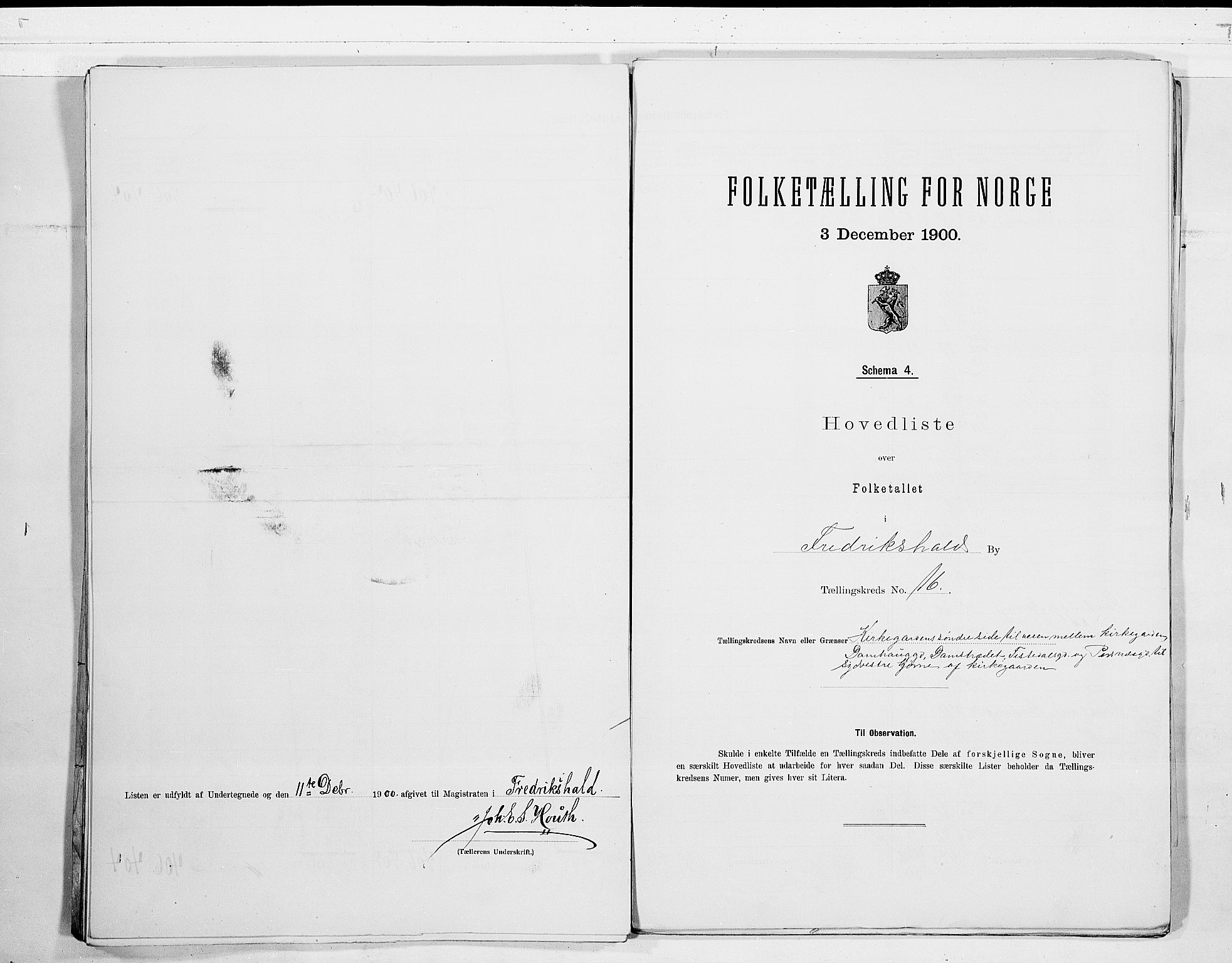 SAO, 1900 census for Fredrikshald, 1900, p. 43