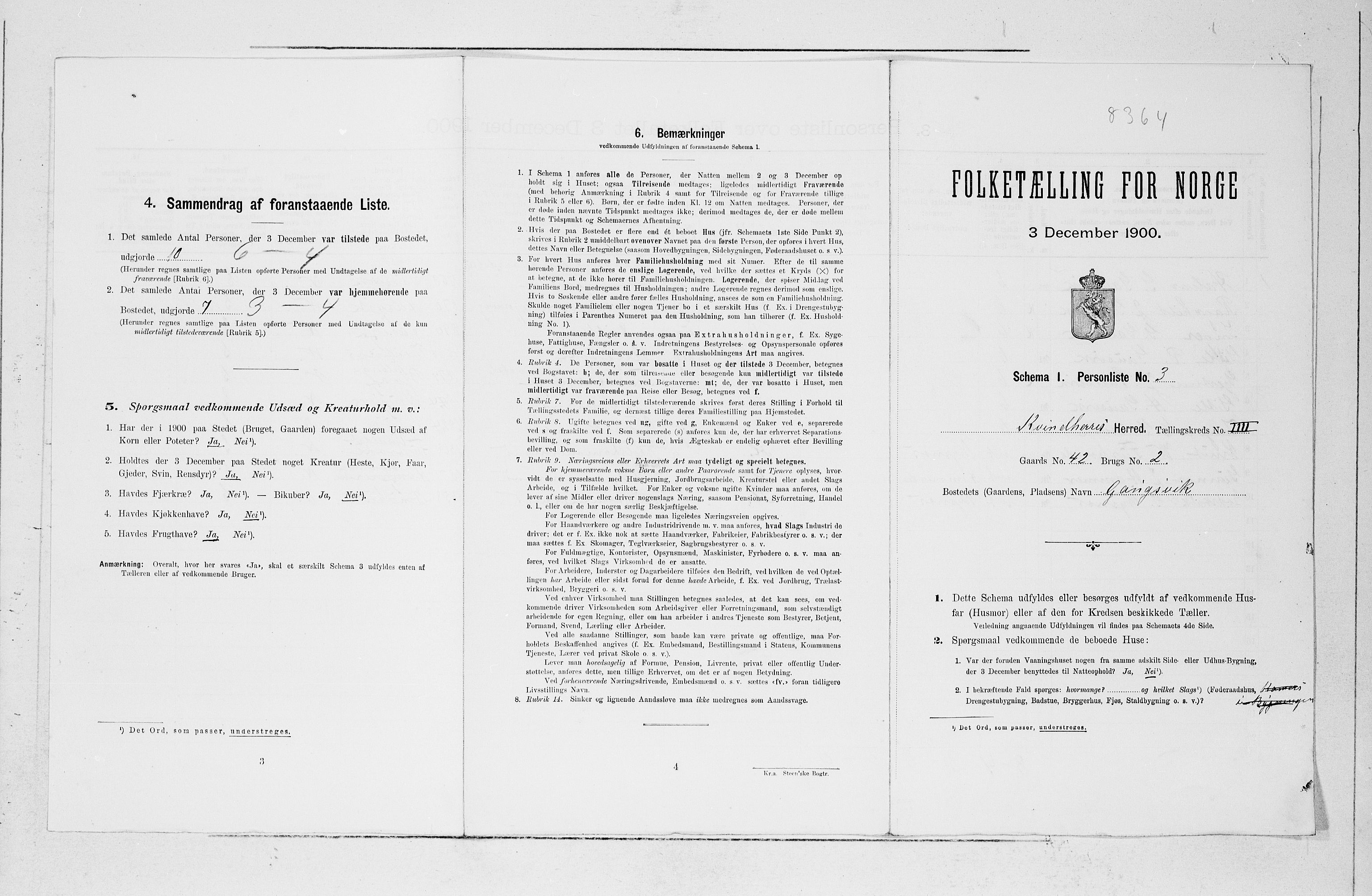 SAB, 1900 census for Kvinnherad, 1900, p. 457