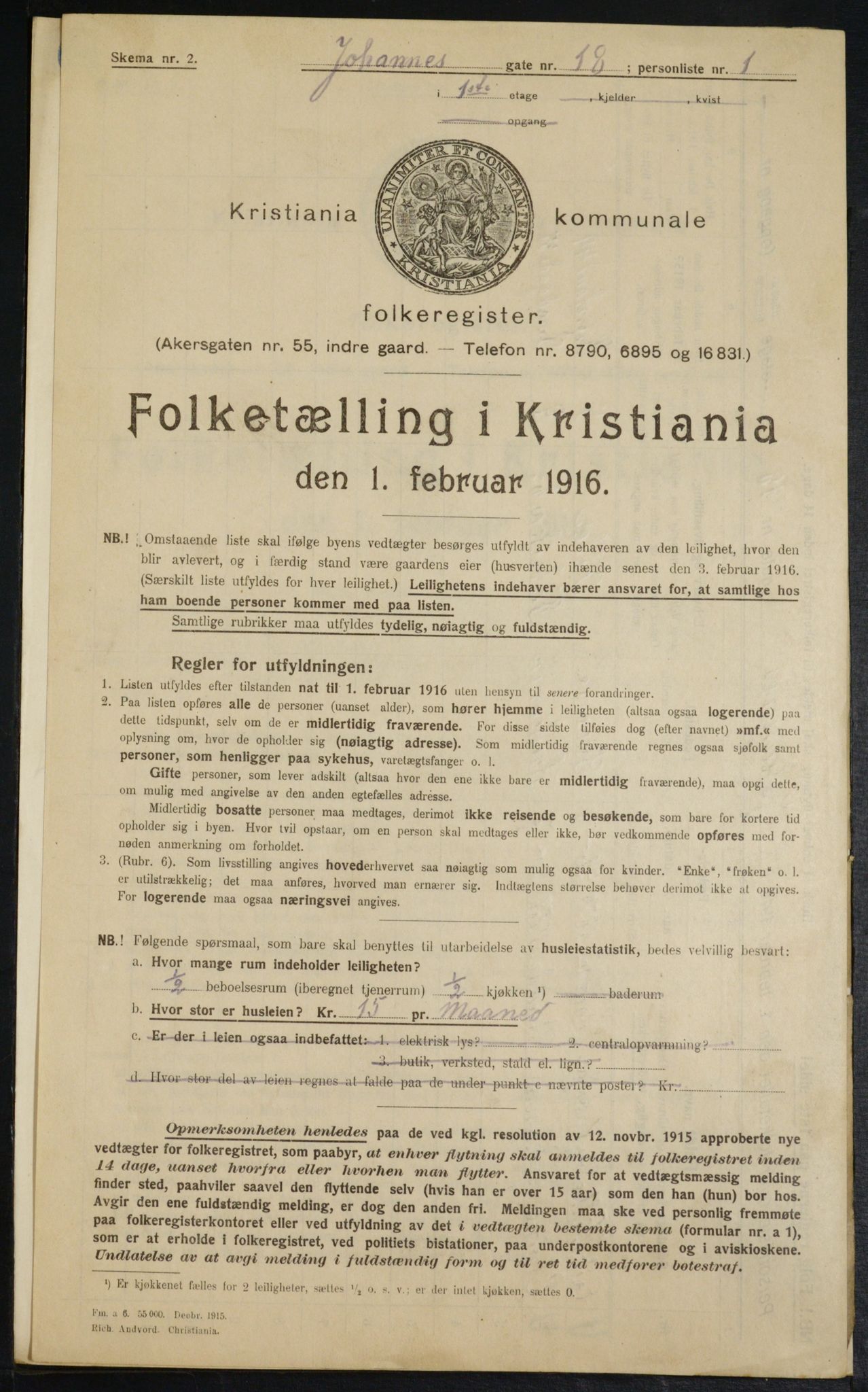 OBA, Municipal Census 1916 for Kristiania, 1916, p. 48411