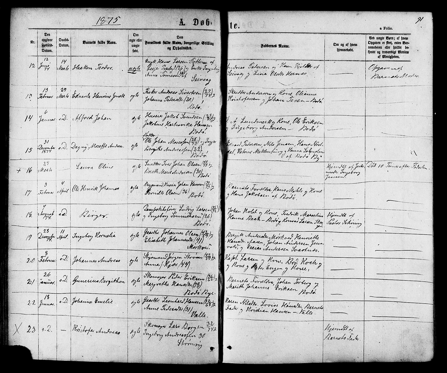 Ministerialprotokoller, klokkerbøker og fødselsregistre - Nordland, SAT/A-1459/801/L0029: Parish register (copy) no. 801C04, 1868-1878, p. 91