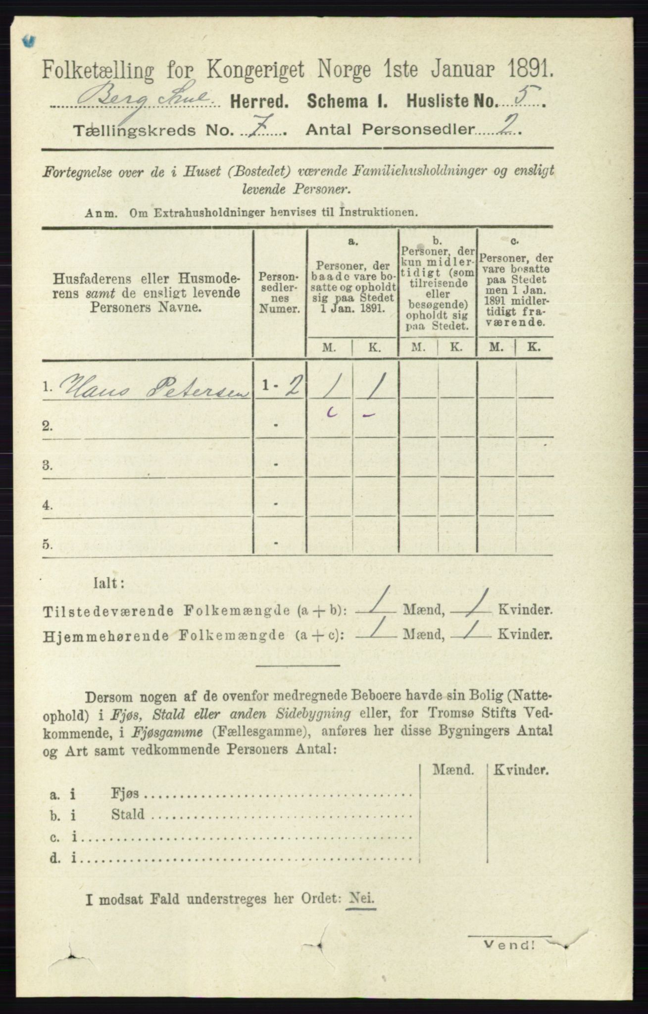 RA, 1891 census for 0116 Berg, 1891, p. 4907