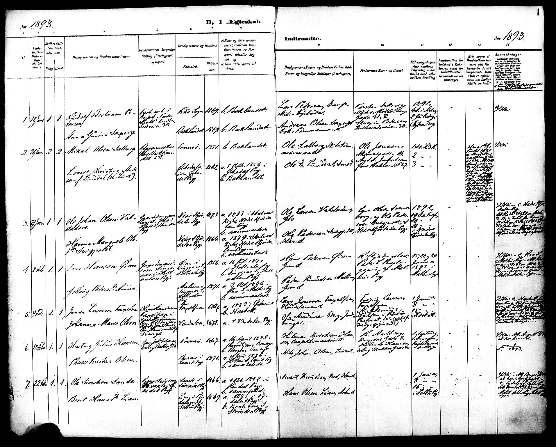 Ministerialprotokoller, klokkerbøker og fødselsregistre - Sør-Trøndelag, SAT/A-1456/604/L0198: Parish register (official) no. 604A19, 1893-1900, p. 1
