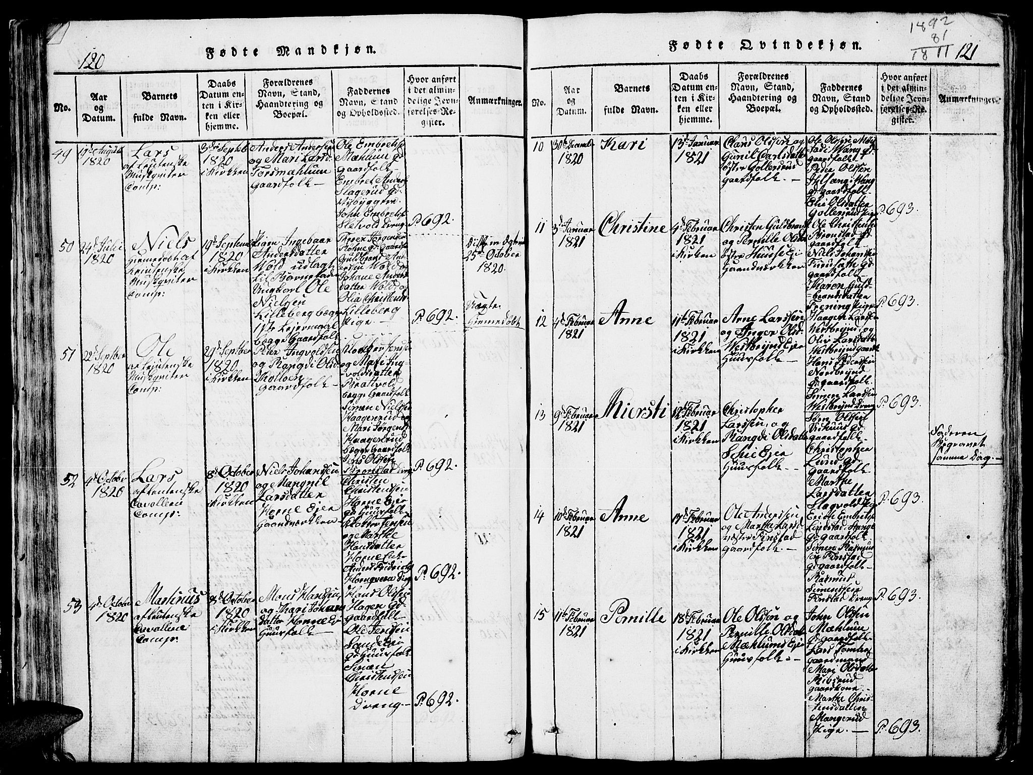 Romedal prestekontor, AV/SAH-PREST-004/L/L0005: Parish register (copy) no. 5, 1814-1829, p. 120-121