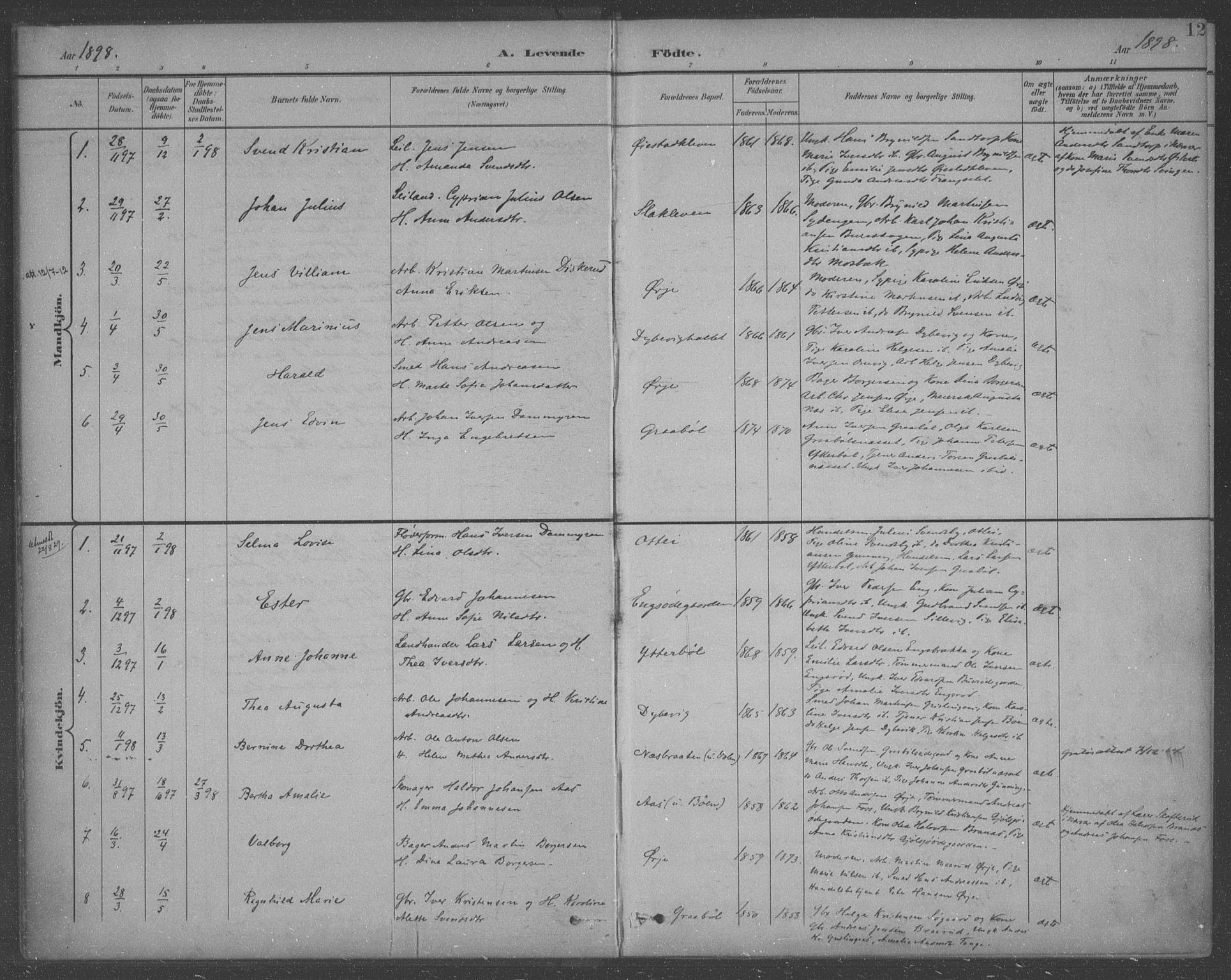 Aremark prestekontor Kirkebøker, AV/SAO-A-10899/F/Fb/L0005: Parish register (official) no. II 5, 1895-1919, p. 12