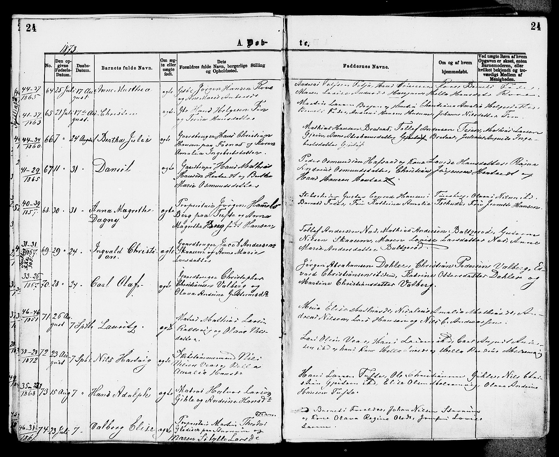 Stokke kirkebøker, AV/SAKO-A-320/F/Fa/L0009: Parish register (official) no. I 9, 1872-1883, p. 24