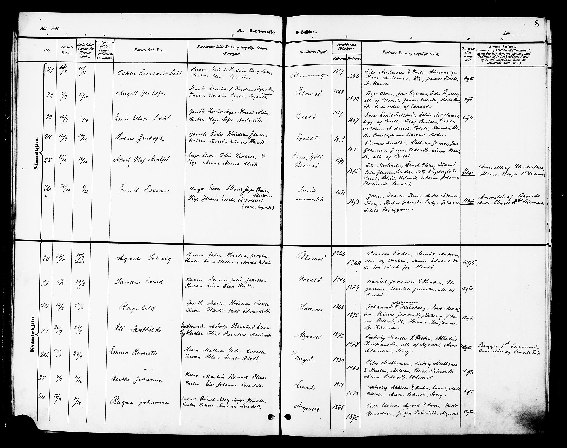 Ministerialprotokoller, klokkerbøker og fødselsregistre - Nordland, AV/SAT-A-1459/830/L0463: Parish register (copy) no. 830C05, 1895-1906, p. 8