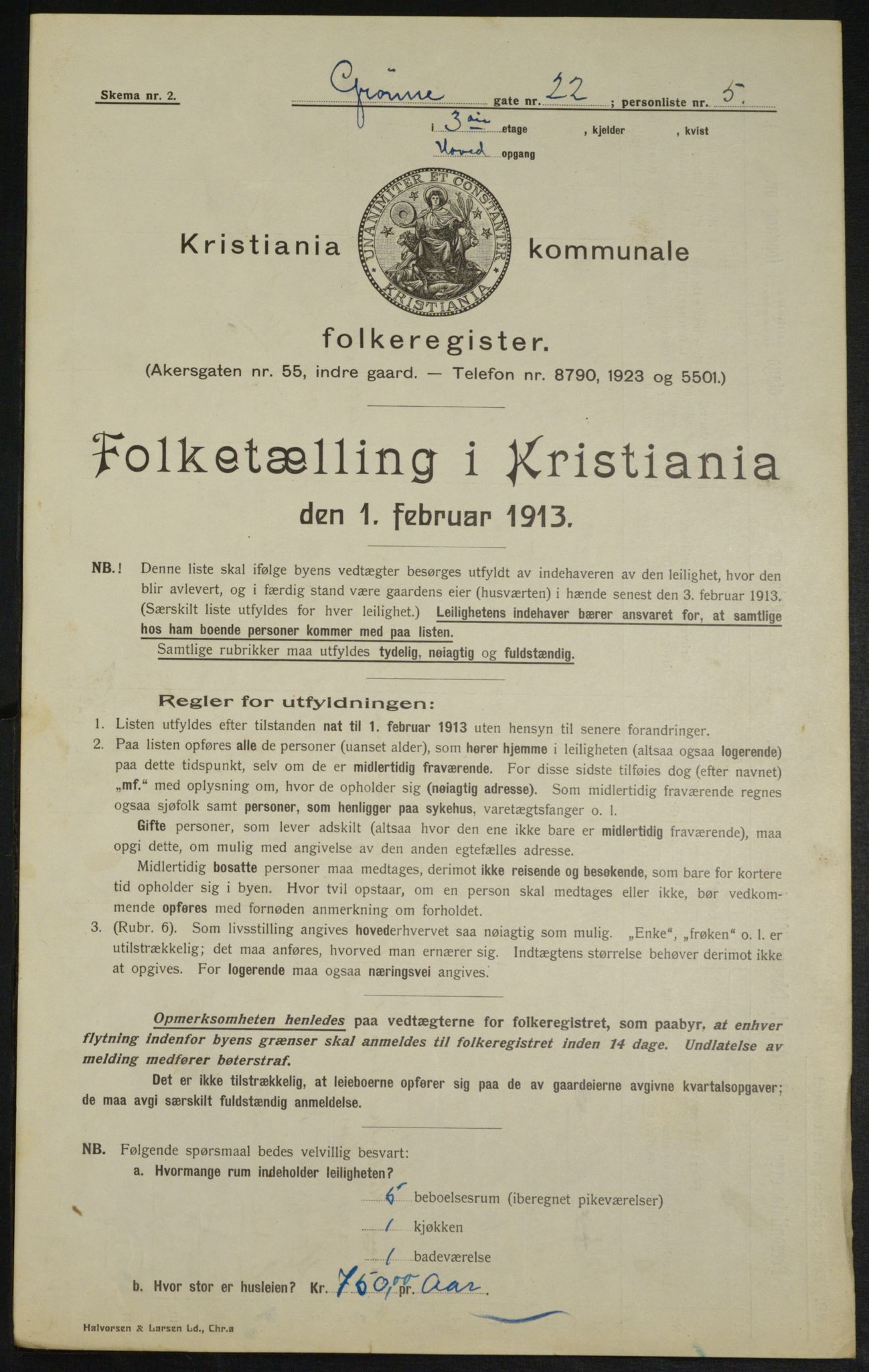 OBA, Municipal Census 1913 for Kristiania, 1913, p. 32495