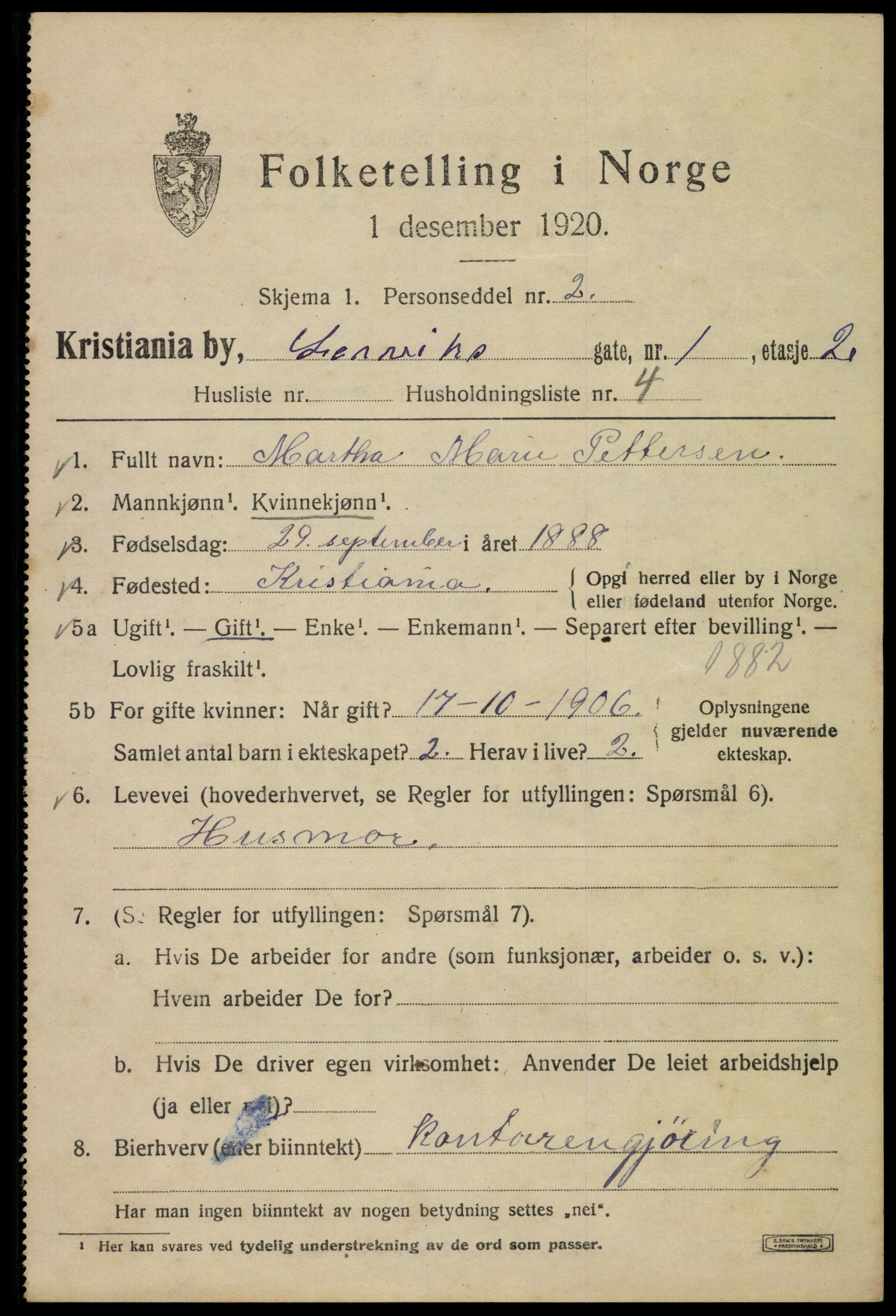 SAO, 1920 census for Kristiania, 1920, p. 361427