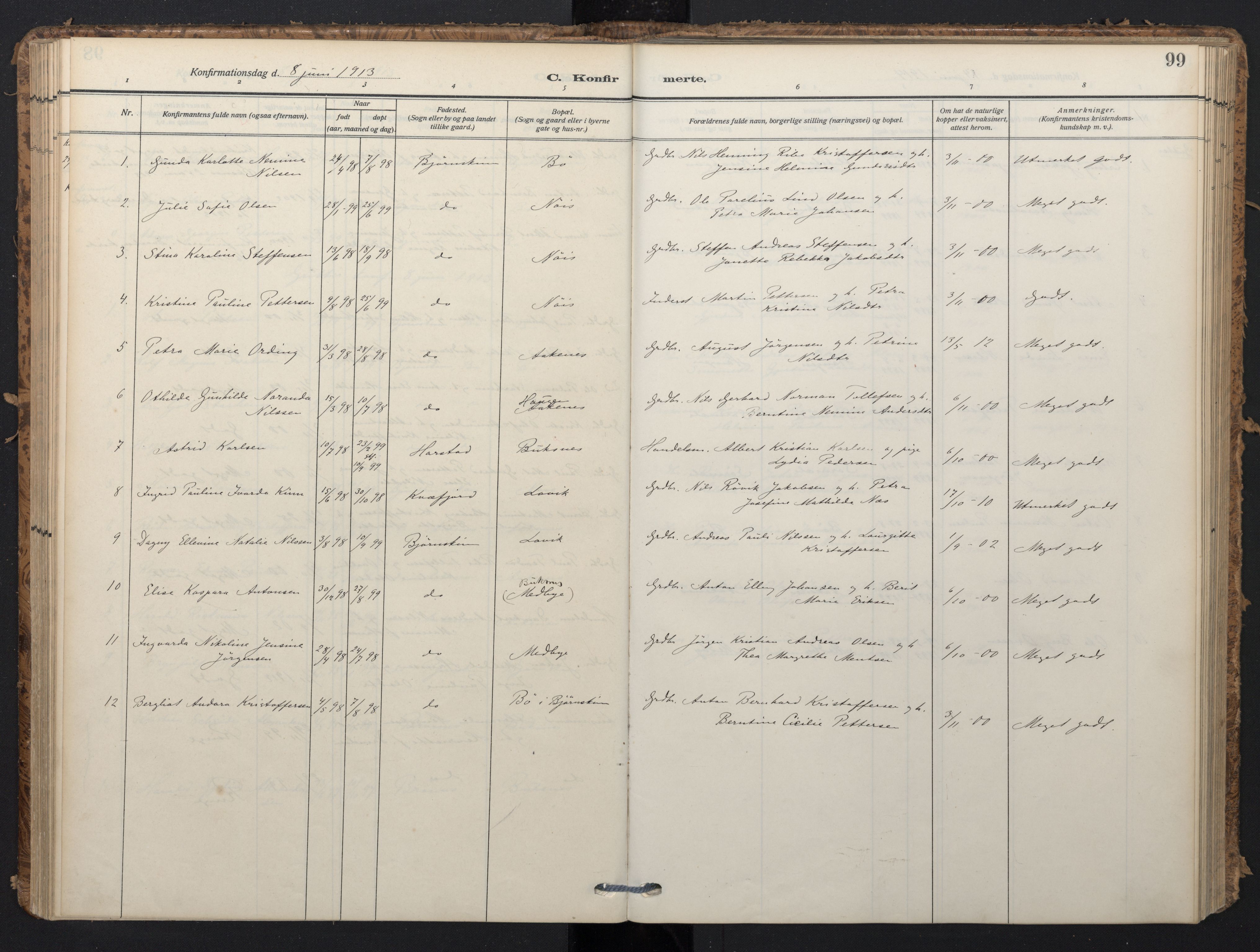 Ministerialprotokoller, klokkerbøker og fødselsregistre - Nordland, AV/SAT-A-1459/898/L1423: Parish register (official) no. 898A03, 1909-1928, p. 99