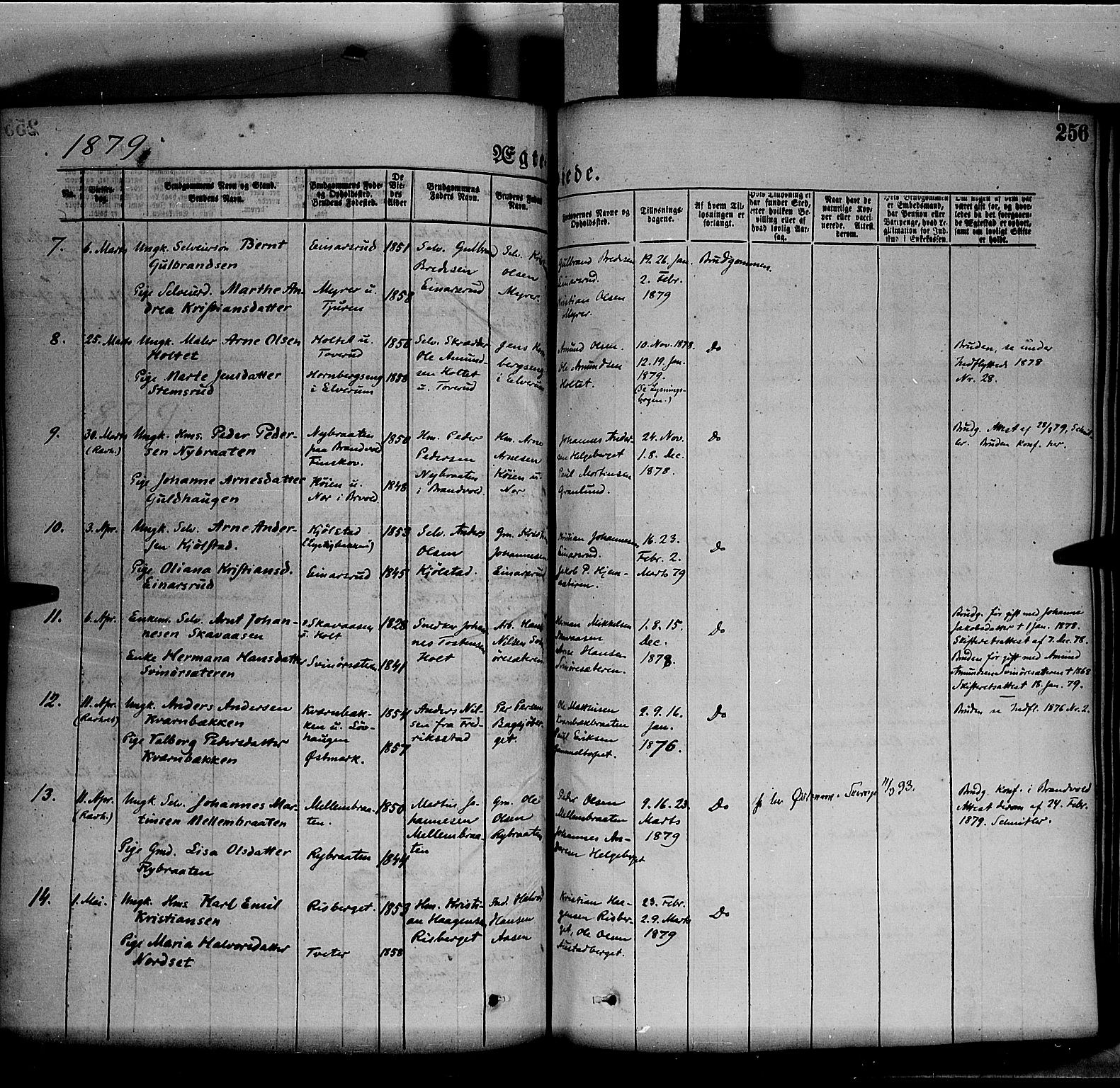 Grue prestekontor, AV/SAH-PREST-036/H/Ha/Haa/L0011: Parish register (official) no. 11, 1873-1880, p. 256