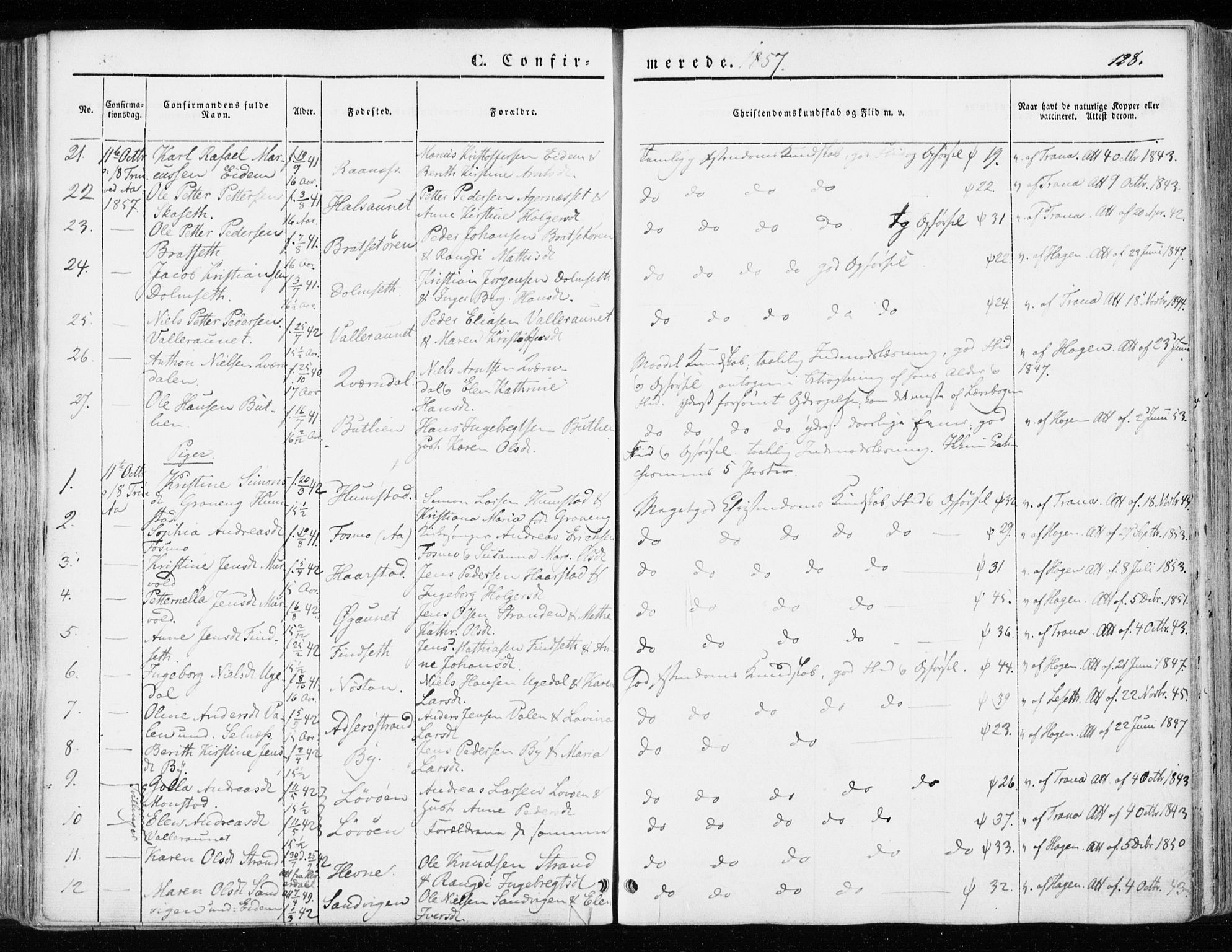 Ministerialprotokoller, klokkerbøker og fødselsregistre - Sør-Trøndelag, SAT/A-1456/655/L0677: Parish register (official) no. 655A06, 1847-1860, p. 128