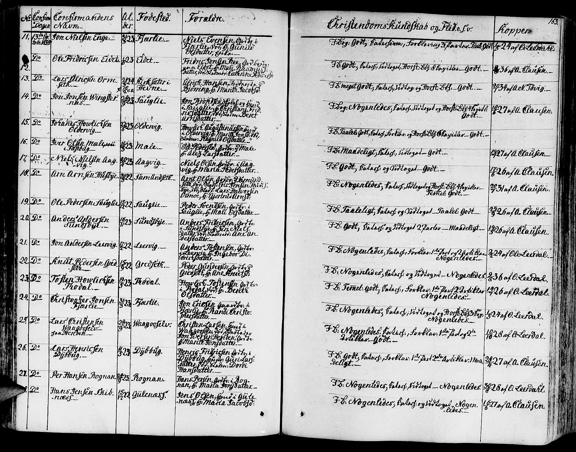 Ministerialprotokoller, klokkerbøker og fødselsregistre - Møre og Romsdal, AV/SAT-A-1454/578/L0904: Parish register (official) no. 578A03, 1836-1858, p. 163