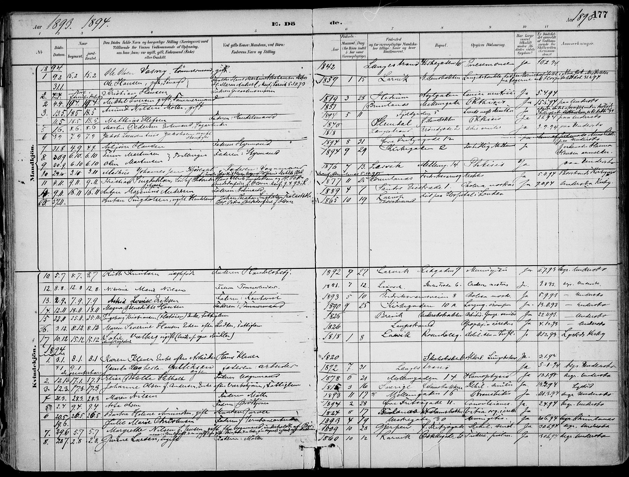 Larvik kirkebøker, AV/SAKO-A-352/F/Fb/L0004: Parish register (official) no. II 4, 1884-1902, p. 177