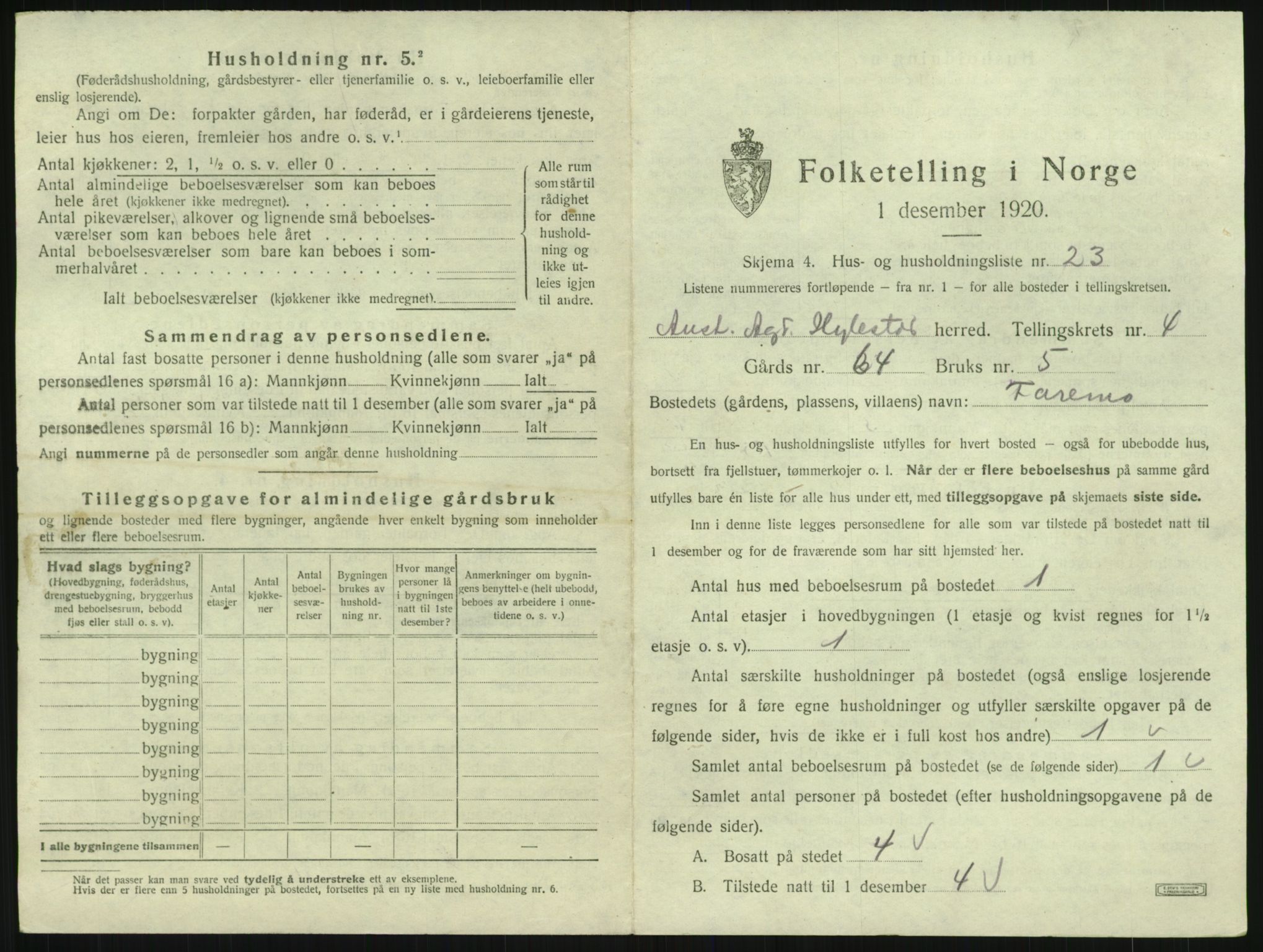 SAK, 1920 census for Hylestad, 1920, p. 230