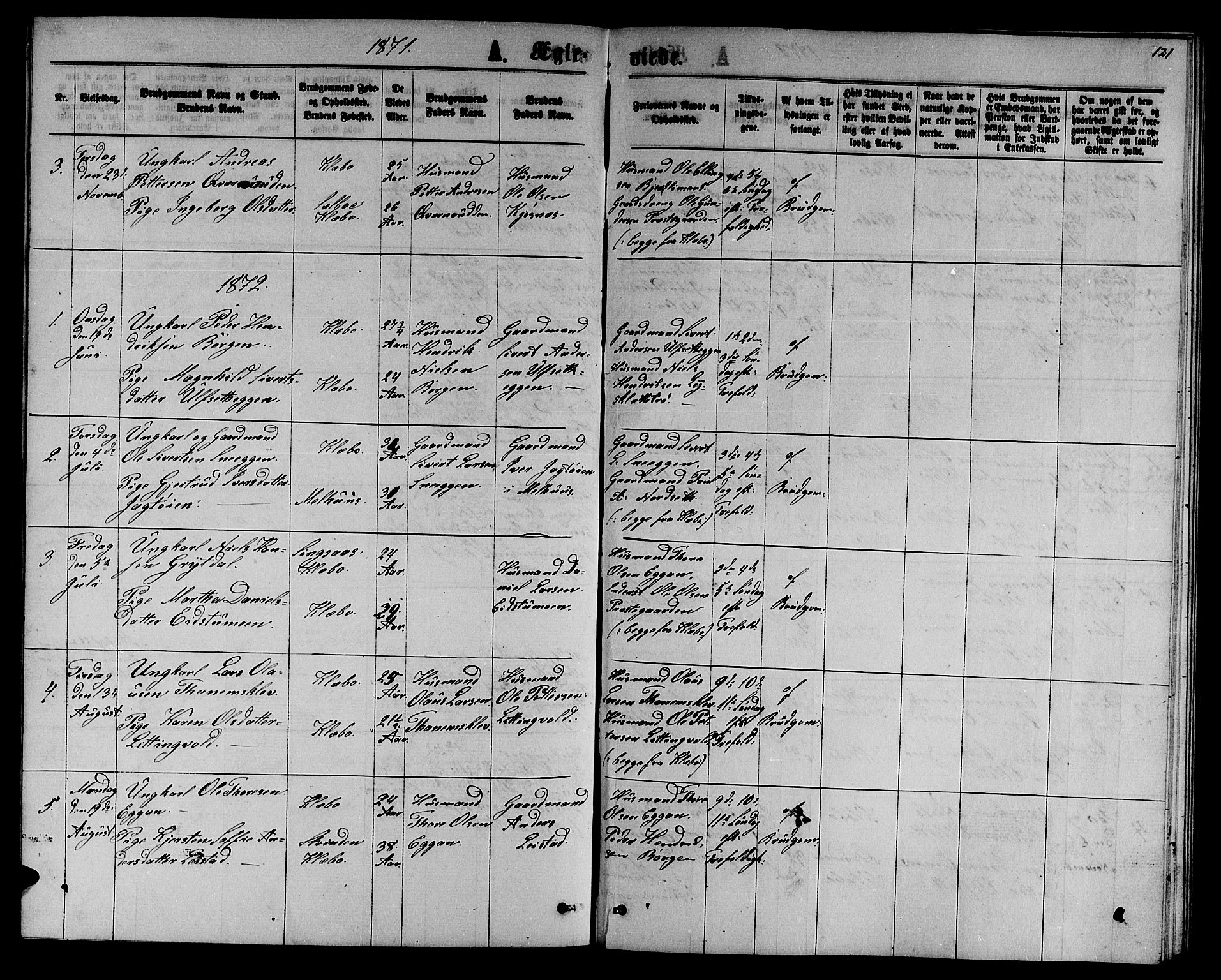 Ministerialprotokoller, klokkerbøker og fødselsregistre - Sør-Trøndelag, SAT/A-1456/618/L0451: Parish register (copy) no. 618C02, 1865-1883, p. 121