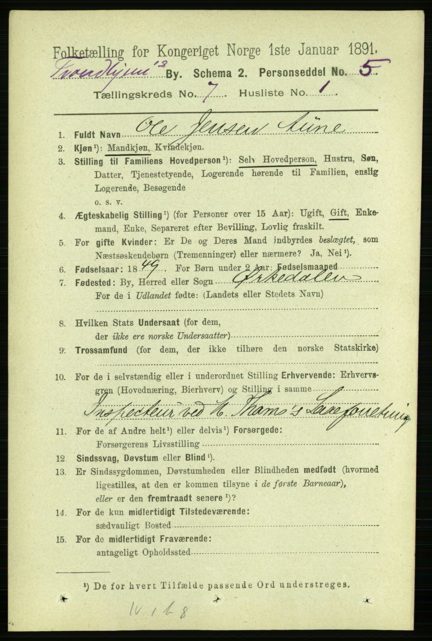 RA, 1891 census for 1601 Trondheim, 1891, p. 6001