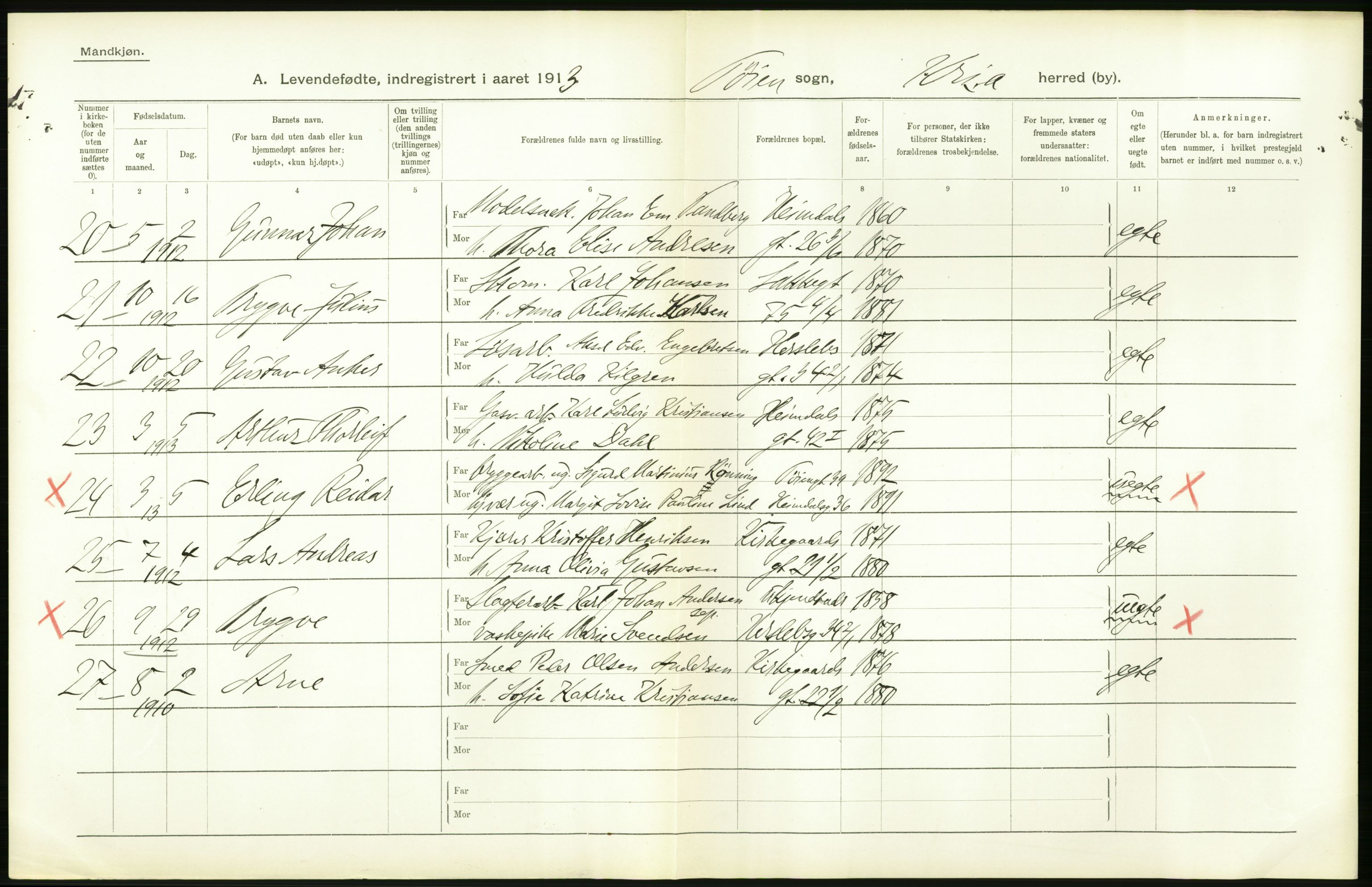 Statistisk sentralbyrå, Sosiodemografiske emner, Befolkning, AV/RA-S-2228/D/Df/Dfb/Dfbc/L0007: Kristiania: Levendefødte menn og kvinner., 1913, p. 568