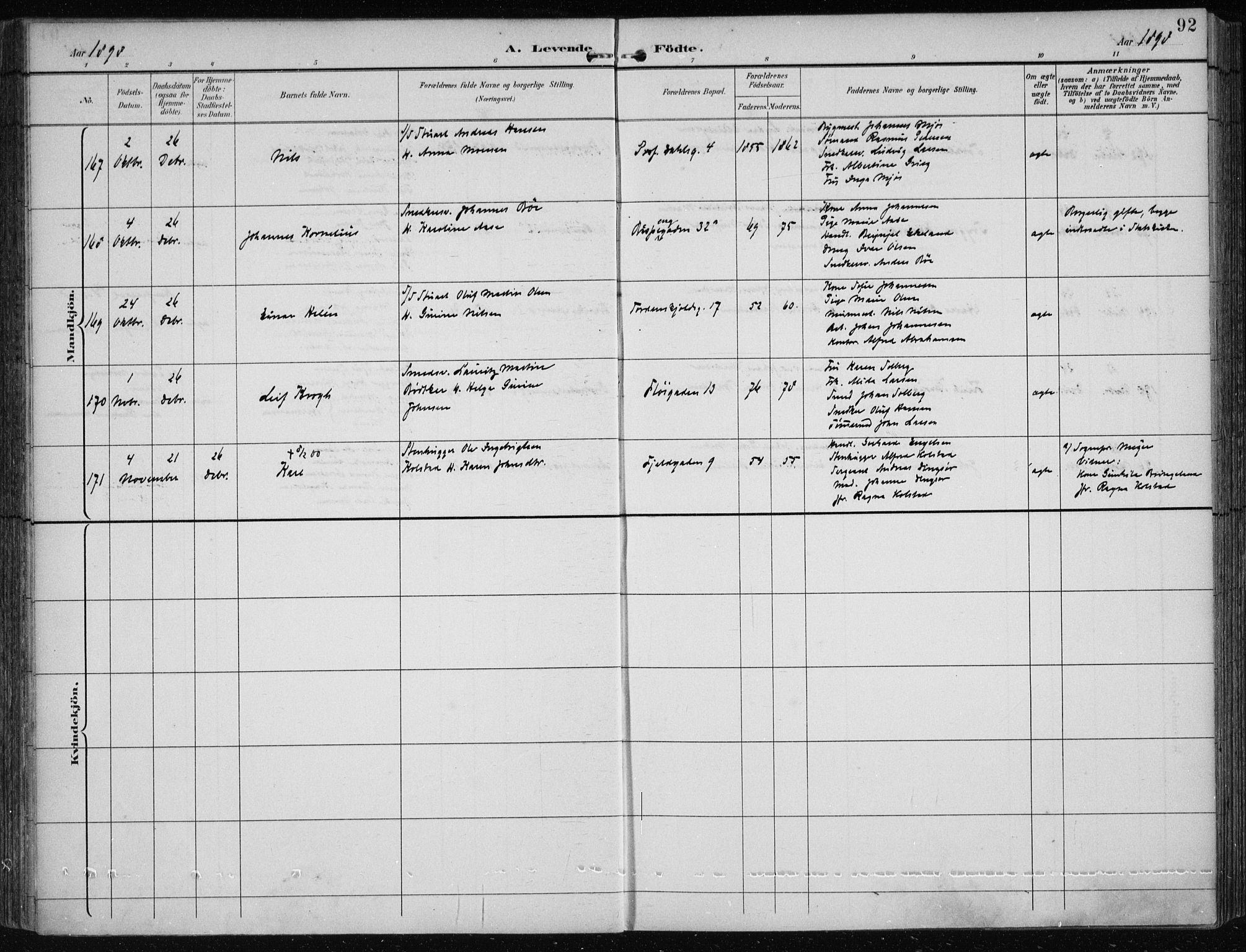 Korskirken sokneprestembete, AV/SAB-A-76101/H/Hab: Parish register (copy) no. B 10, 1896-1905, p. 92