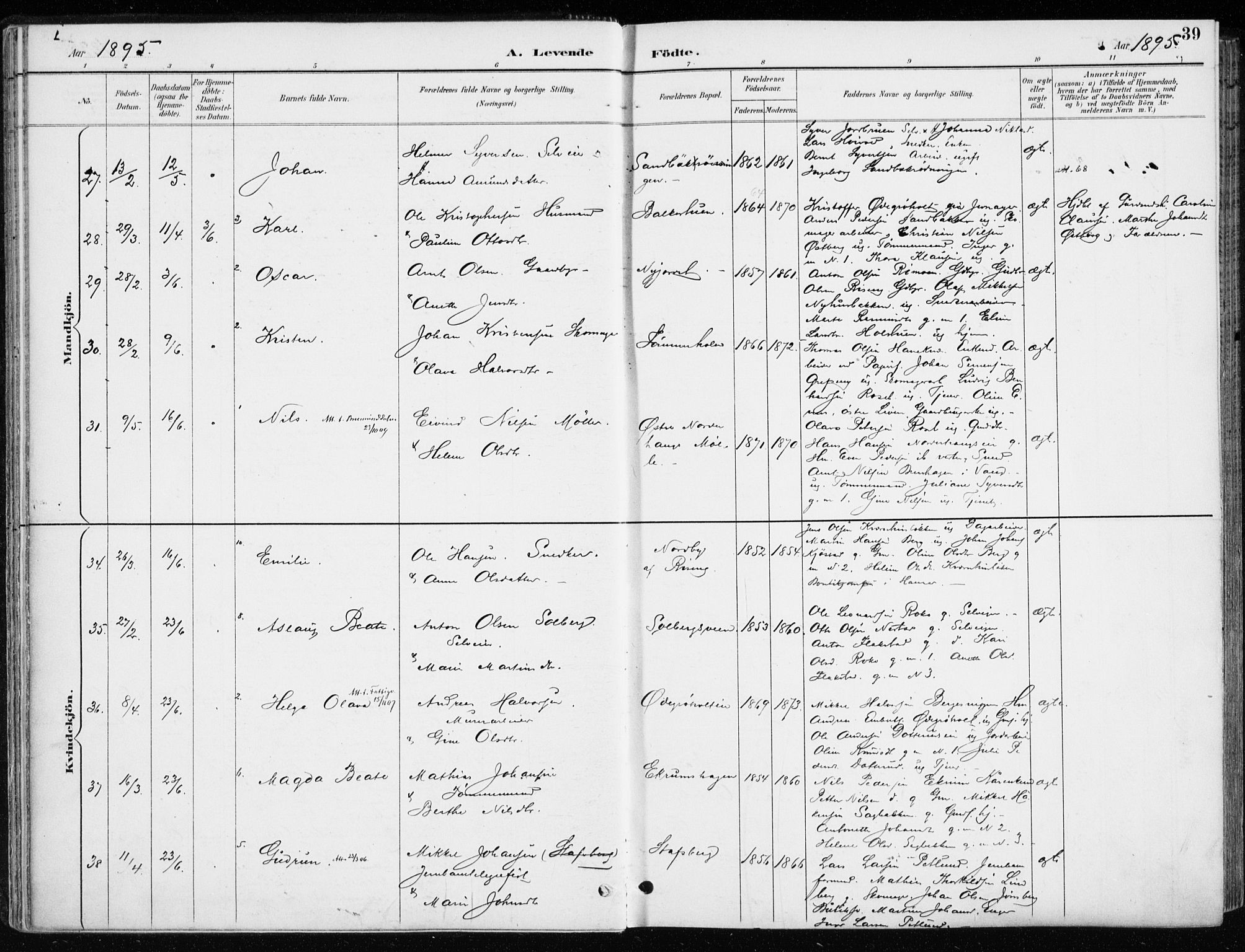 Løten prestekontor, AV/SAH-PREST-022/K/Ka/L0010: Parish register (official) no. 10, 1892-1907, p. 39