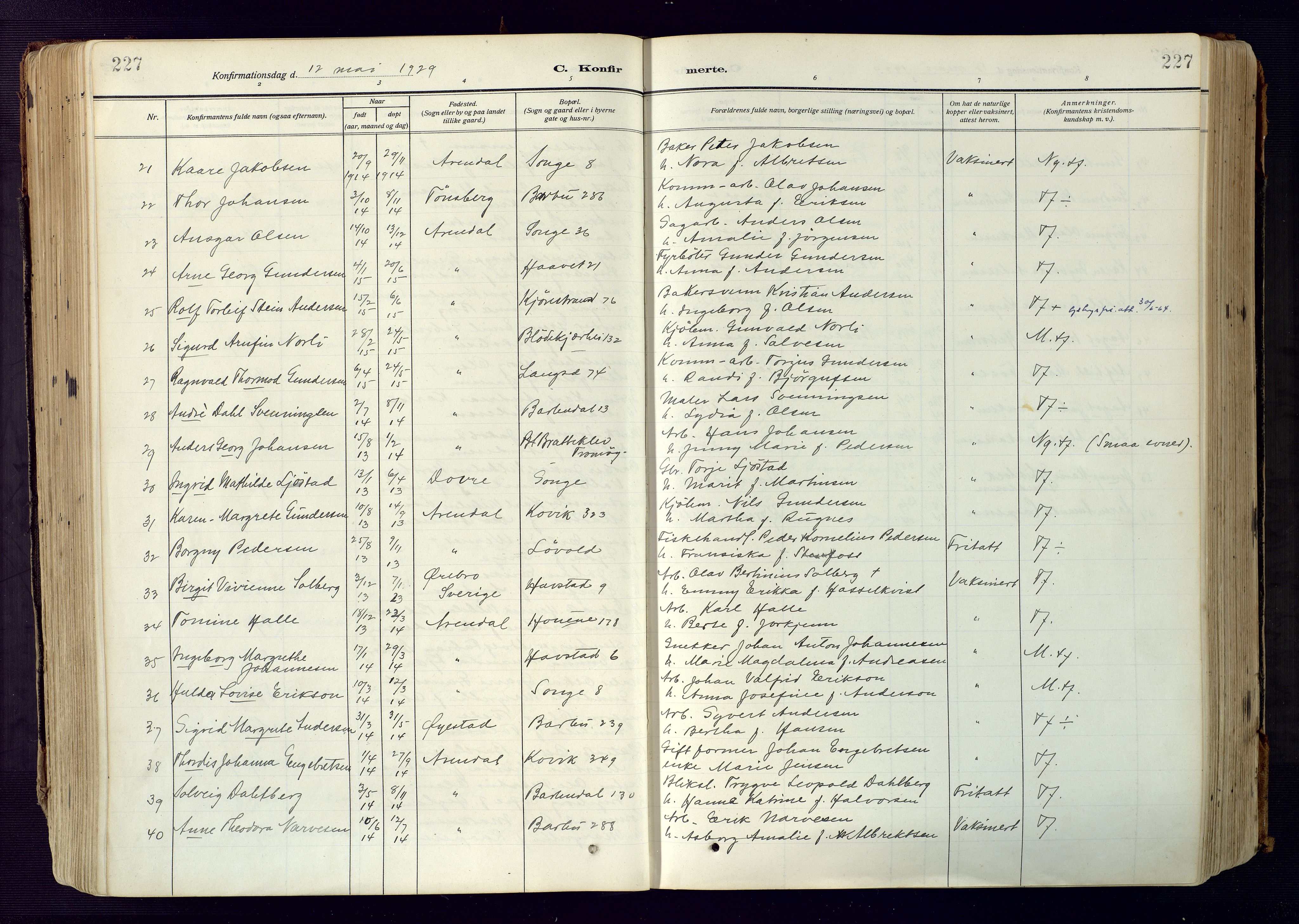 Barbu sokneprestkontor, SAK/1111-0003/F/Fa/L0006: Parish register (official) no. A 6, 1910-1929, p. 227