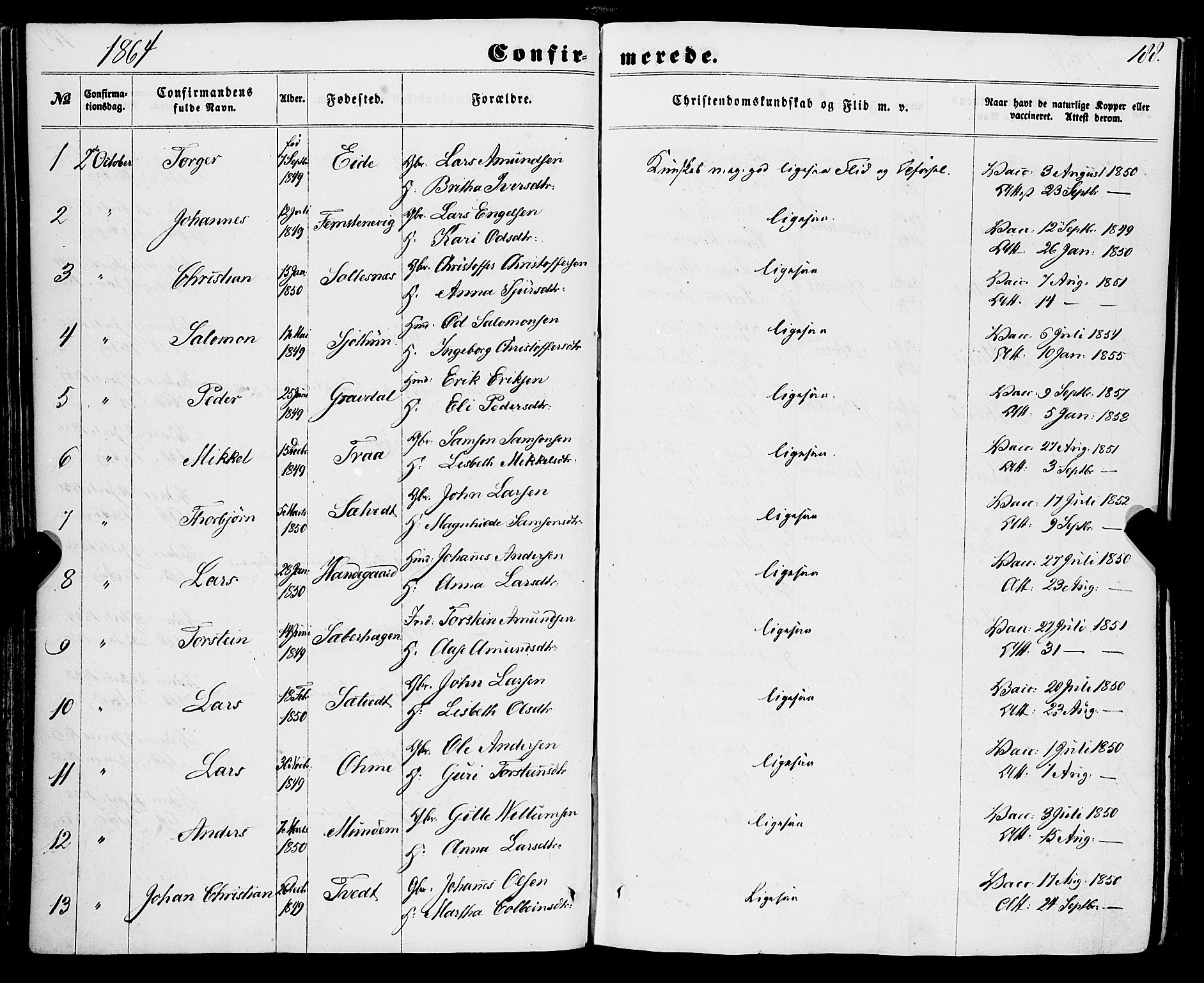 Strandebarm sokneprestembete, AV/SAB-A-78401/H/Haa: Parish register (official) no. A 8, 1858-1872, p. 188