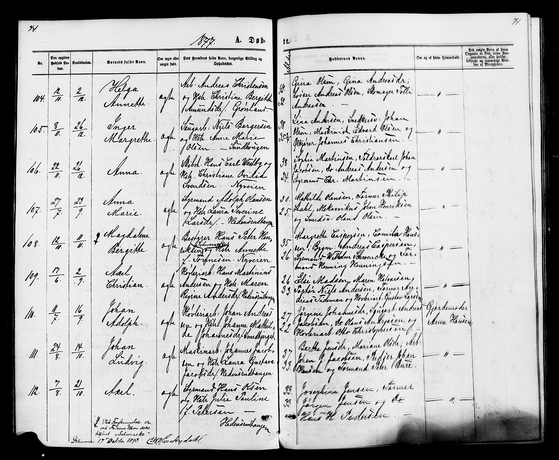 Strømsø kirkebøker, SAKO/A-246/F/Fa/L0020: Parish register (official) no. I 20, 1870-1878, p. 74