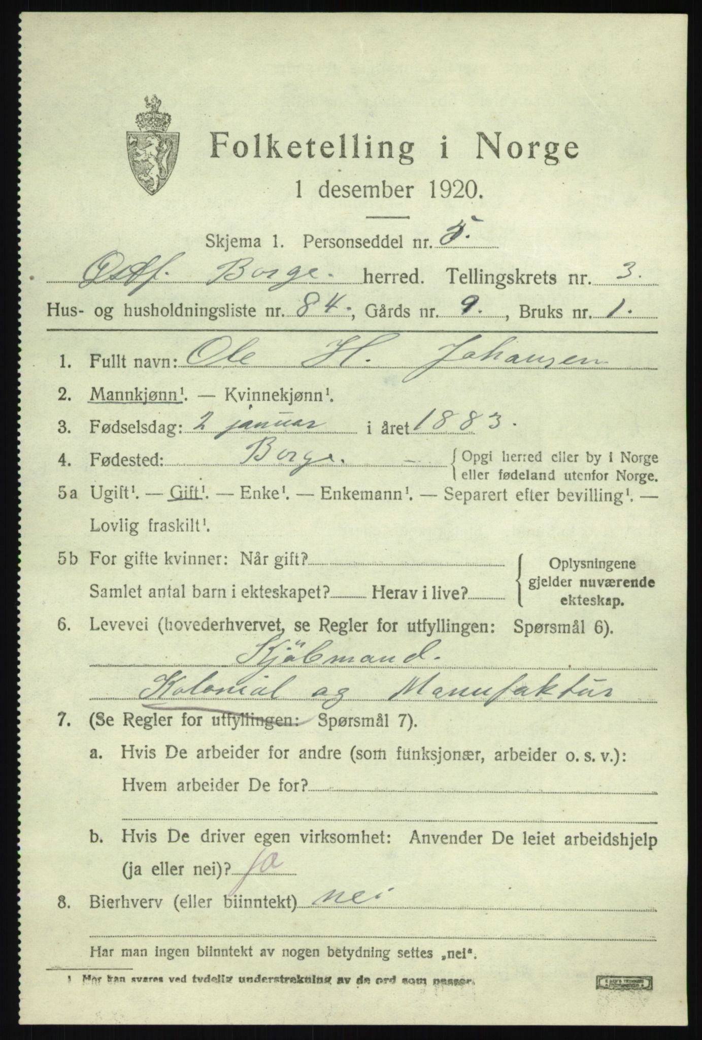 SAO, 1920 census for Borge, 1920, p. 4941