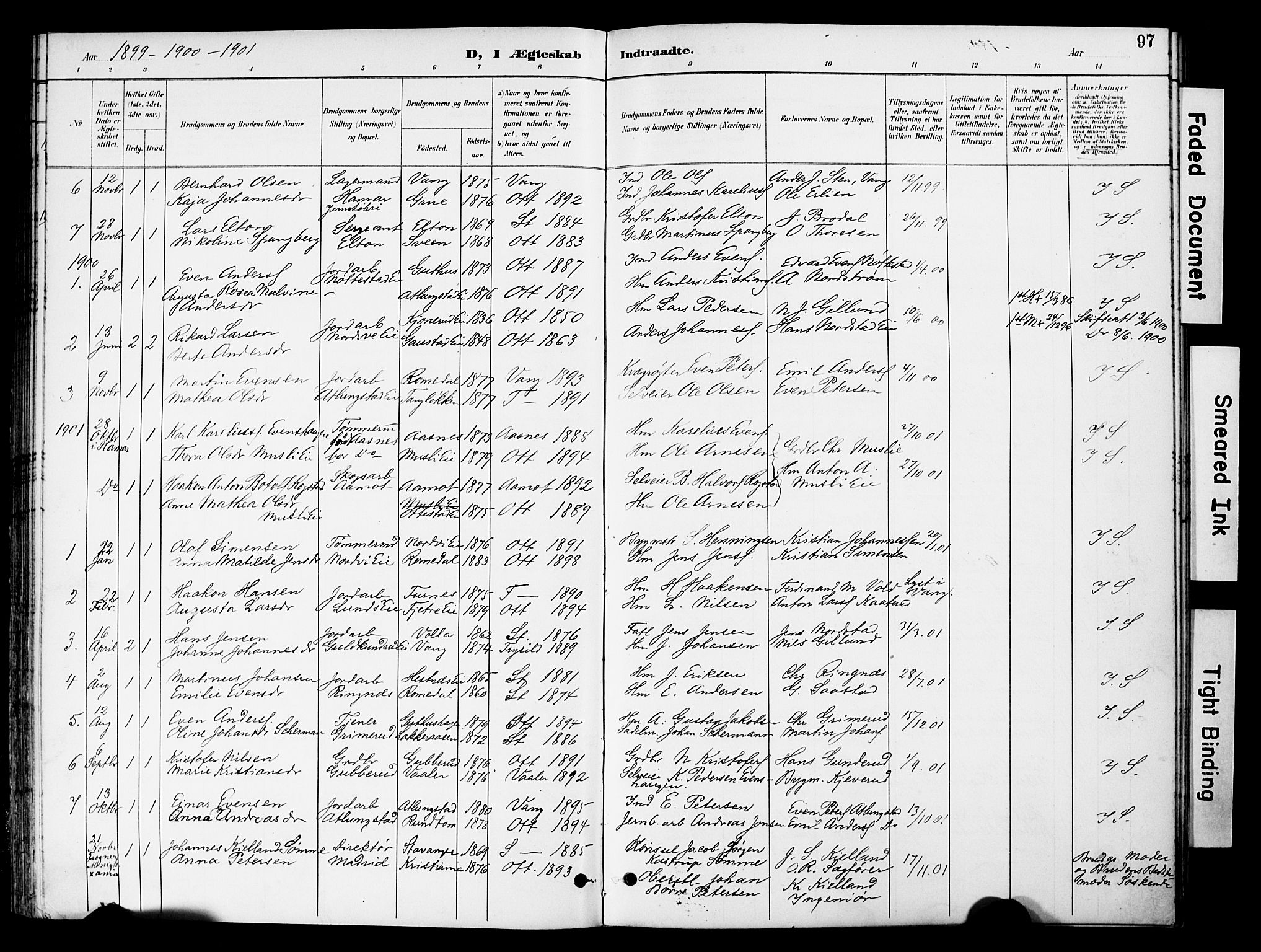 Stange prestekontor, SAH/PREST-002/K/L0021: Parish register (official) no. 21, 1891-1902, p. 97