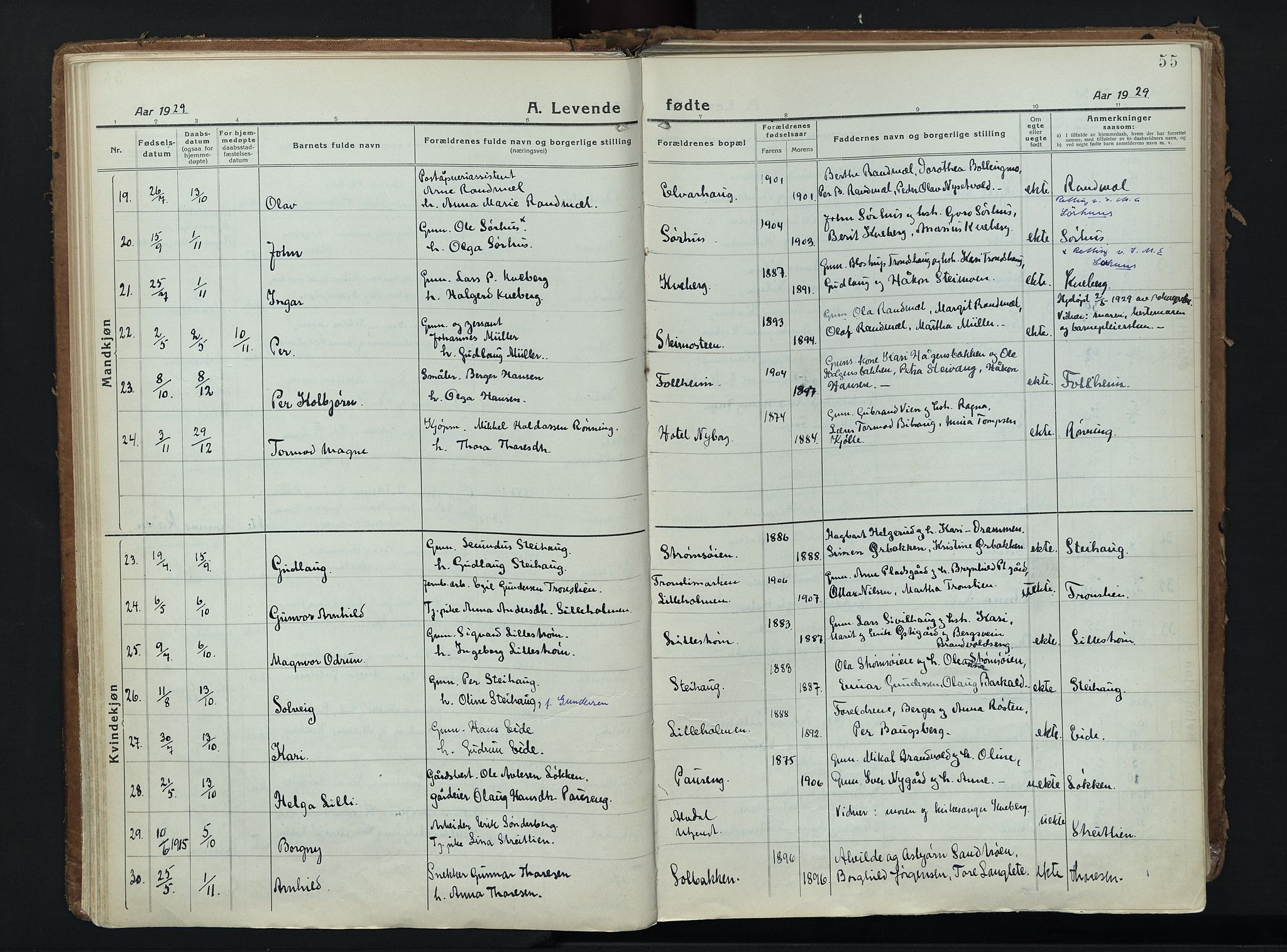 Alvdal prestekontor, SAH/PREST-060/H/Ha/Haa/L0006: Parish register (official) no. 6, 1920-1937, p. 55