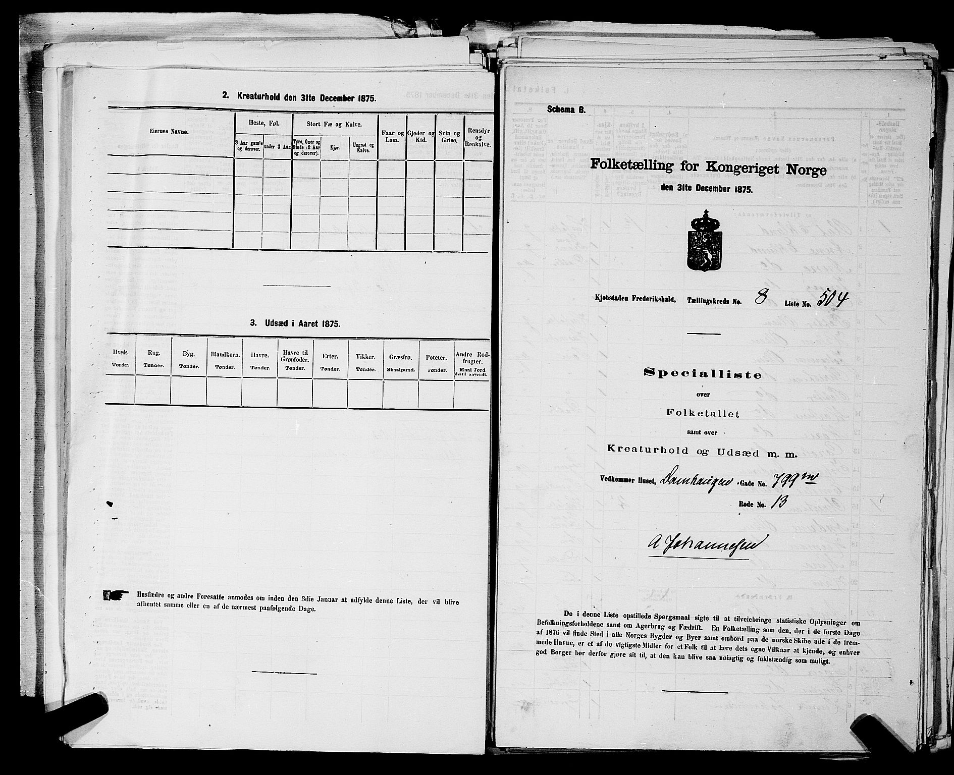 RA, 1875 census for 0101P Fredrikshald, 1875, p. 1164