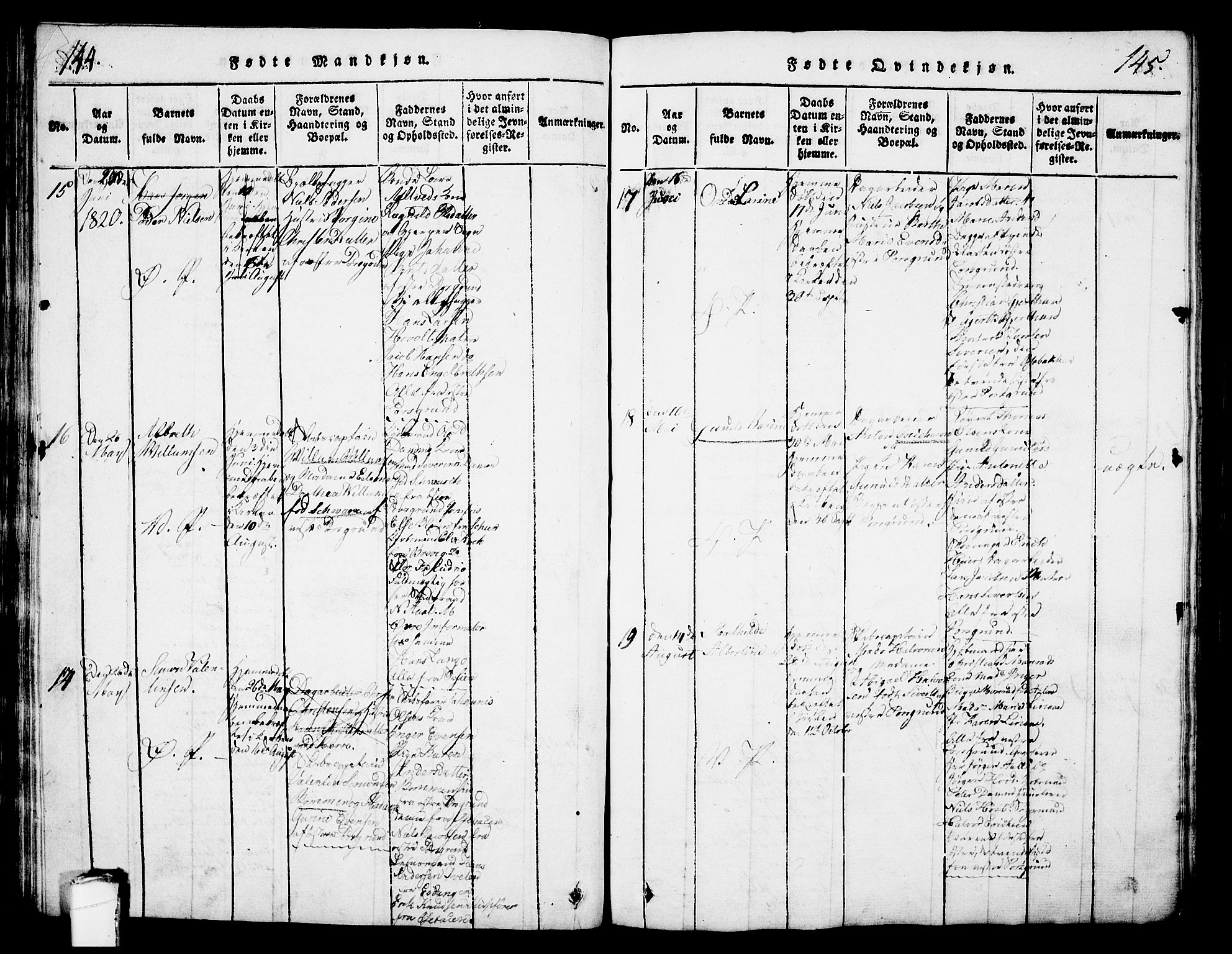 Porsgrunn kirkebøker , AV/SAKO-A-104/G/Gb/L0001: Parish register (copy) no. II 1, 1817-1828, p. 144-145