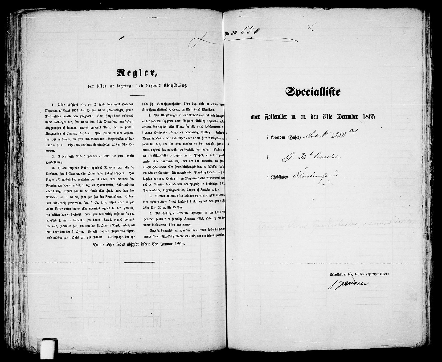 RA, 1865 census for Kristiansand, 1865, p. 1267