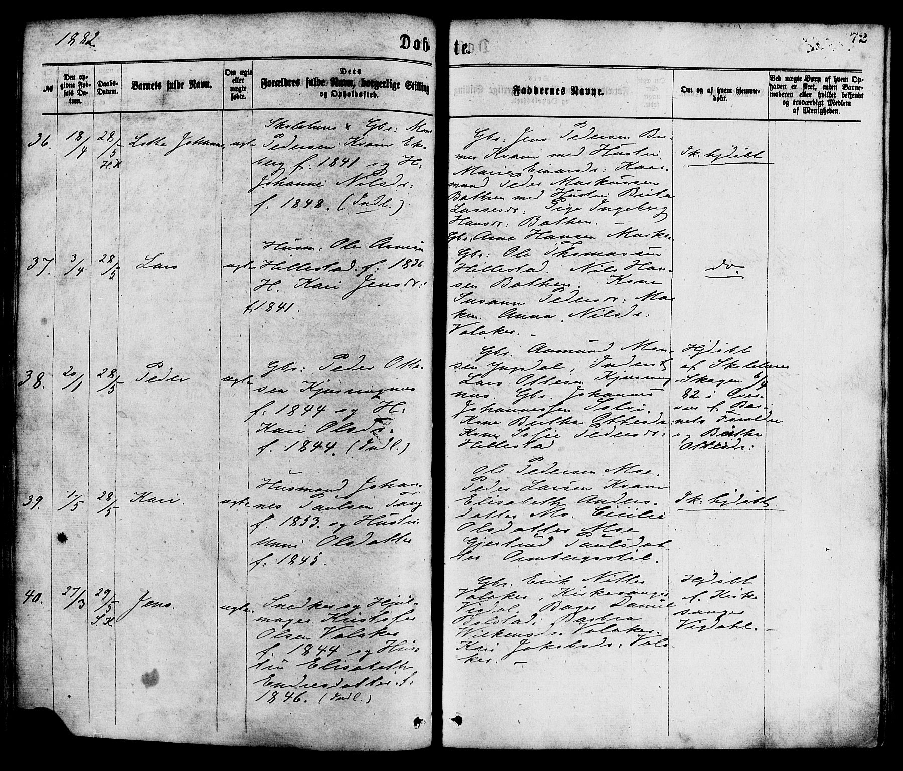 Hafslo sokneprestembete, AV/SAB-A-80301/H/Haa/Haaa/L0011: Parish register (official) no. A 11, 1873-1886, p. 72