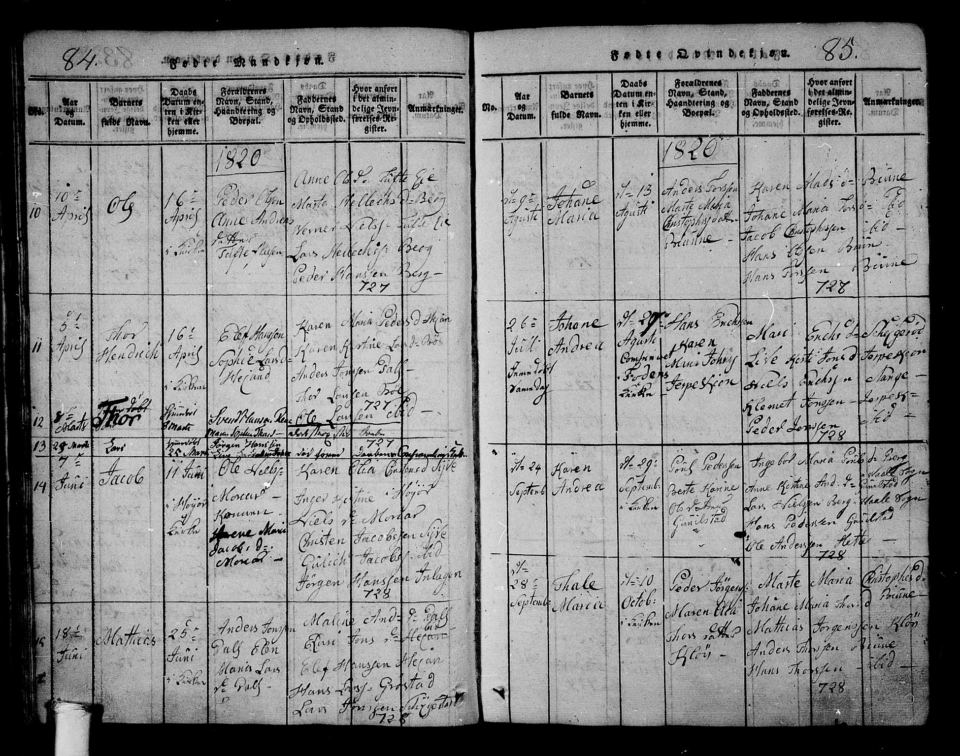 Ramnes kirkebøker, AV/SAKO-A-314/G/Ga/L0001: Parish register (copy) no. I 1, 1813-1847, p. 84-85