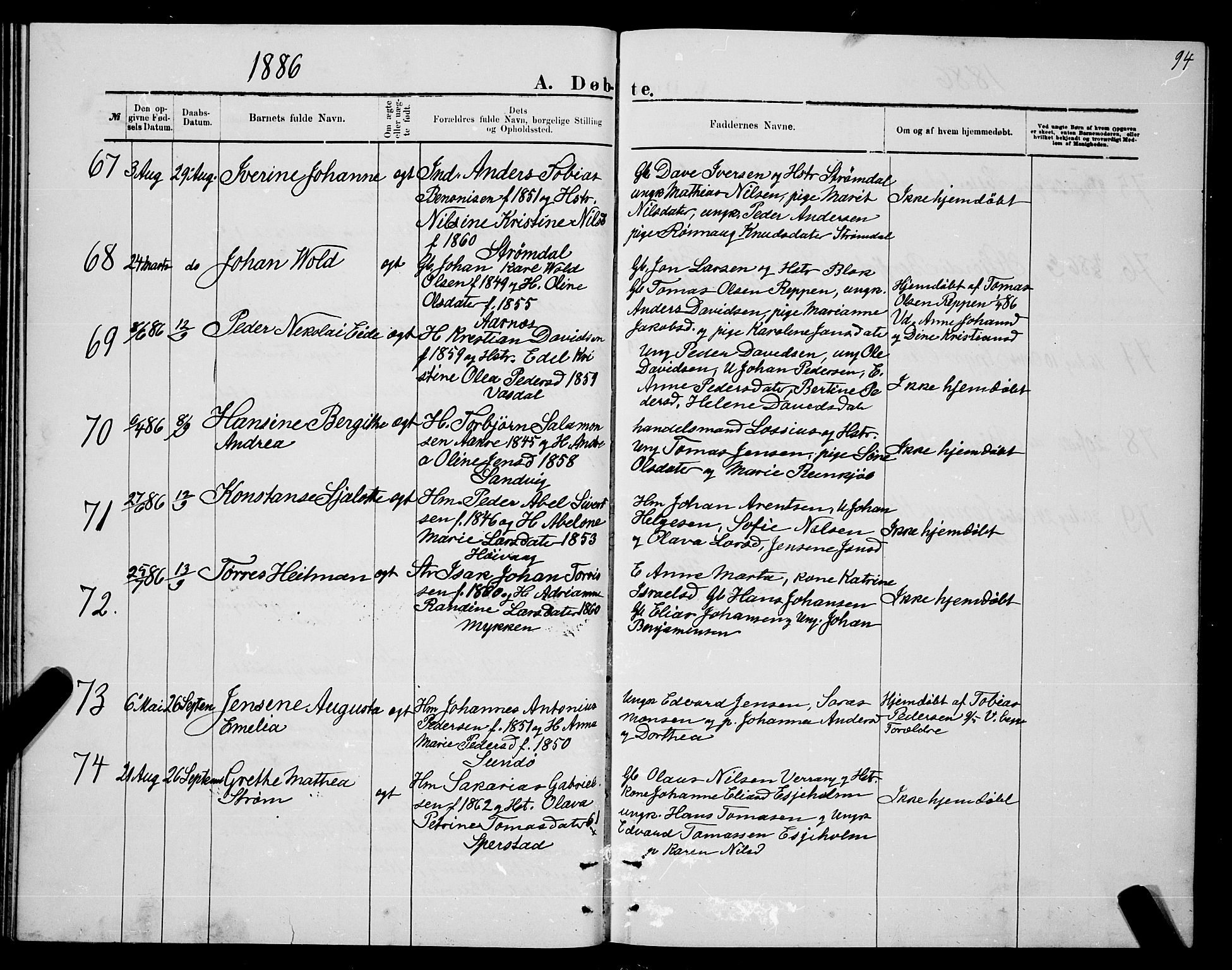 Ministerialprotokoller, klokkerbøker og fødselsregistre - Nordland, AV/SAT-A-1459/841/L0620: Parish register (copy) no. 841C04, 1877-1896, p. 94