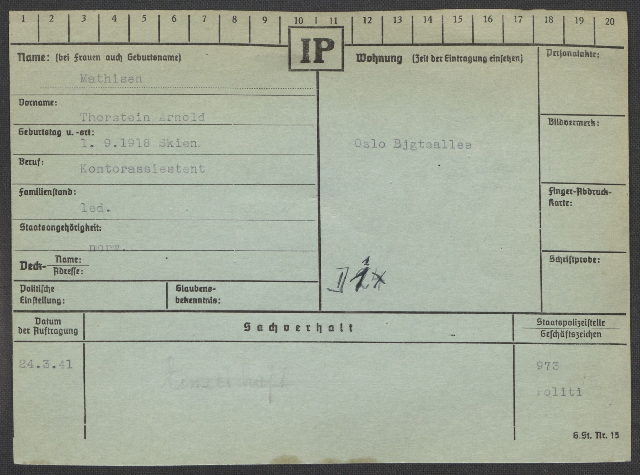 Befehlshaber der Sicherheitspolizei und des SD, AV/RA-RAFA-5969/E/Ea/Eaa/L0007: Register over norske fanger i Møllergata 19: Lundb-N, 1940-1945, p. 468