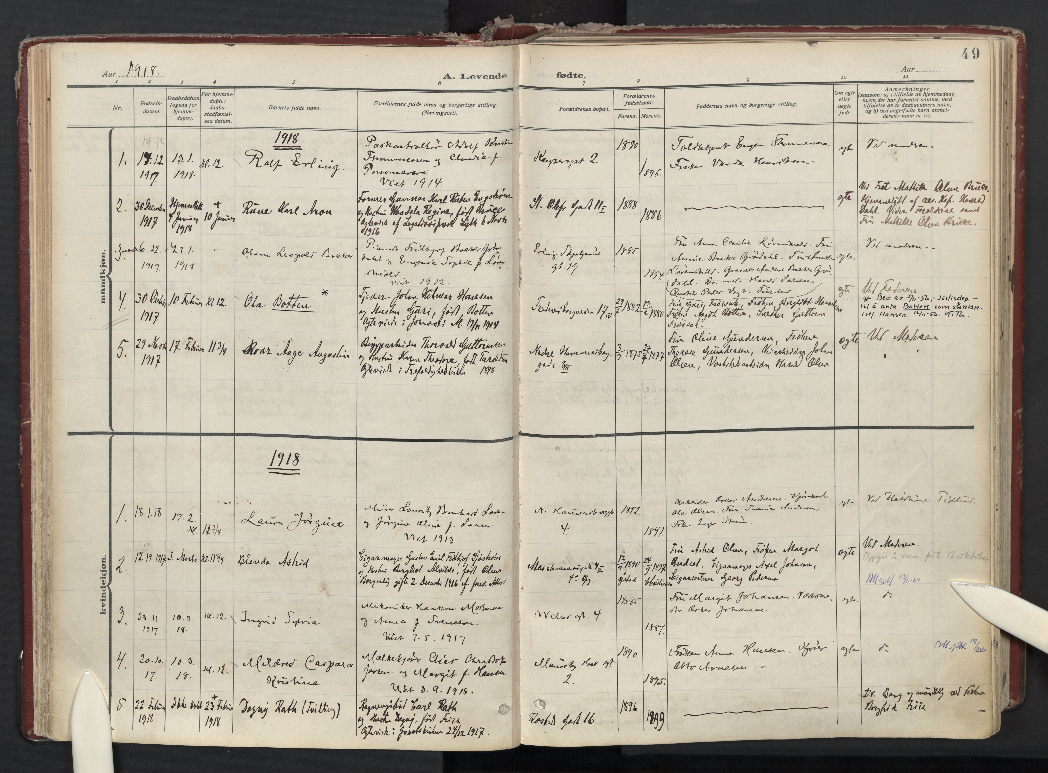 Trefoldighet prestekontor Kirkebøker, AV/SAO-A-10882/F/Fa/L0008: Parish register (official) no. I 8, 1914-1940, p. 49