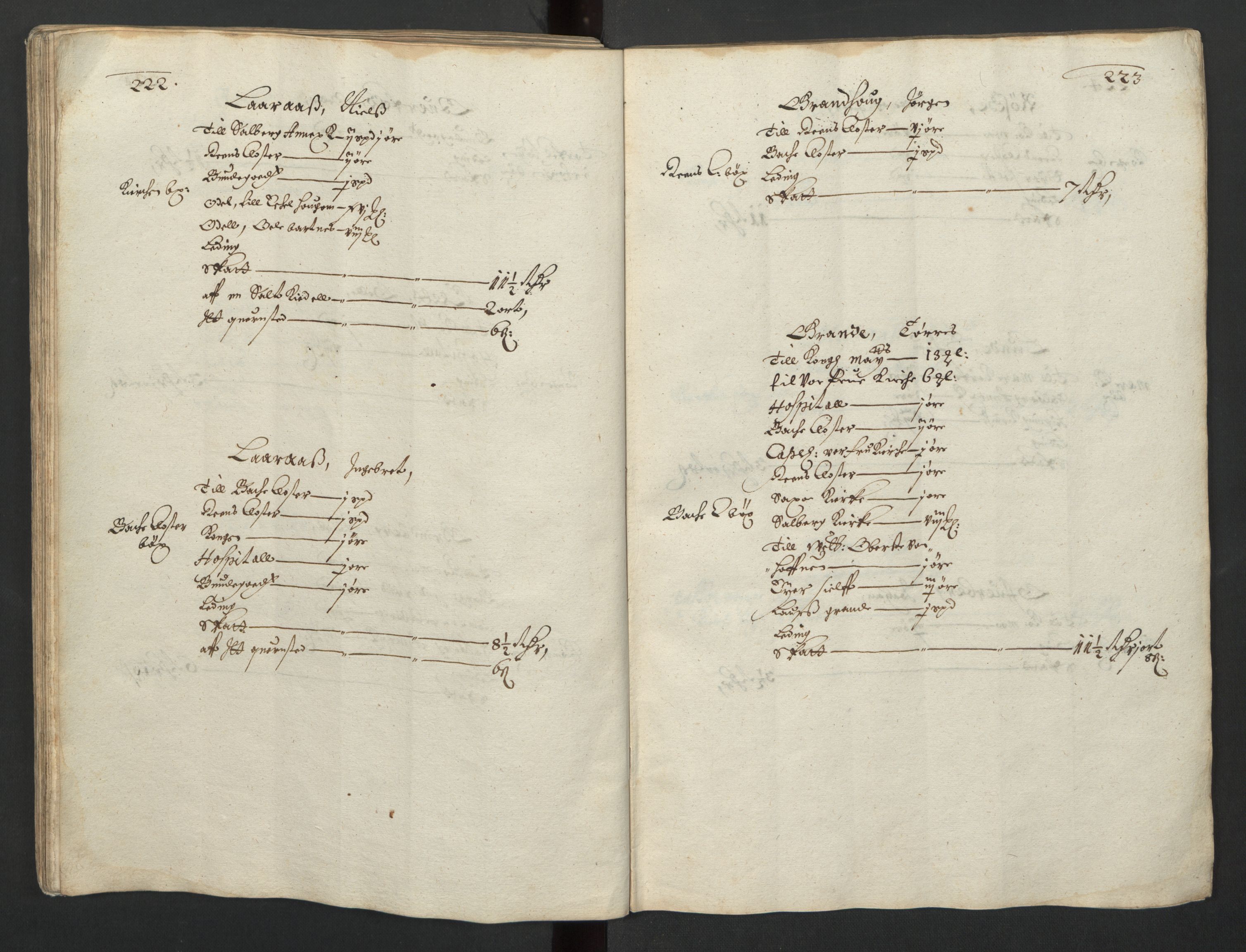 Rentekammeret inntil 1814, Realistisk ordnet avdeling, AV/RA-EA-4070/L/L0029/0001: Trondheim lagdømme: / Alminnelig jordebok og skattemanntall - Inderøy, 1661, p. 222-223