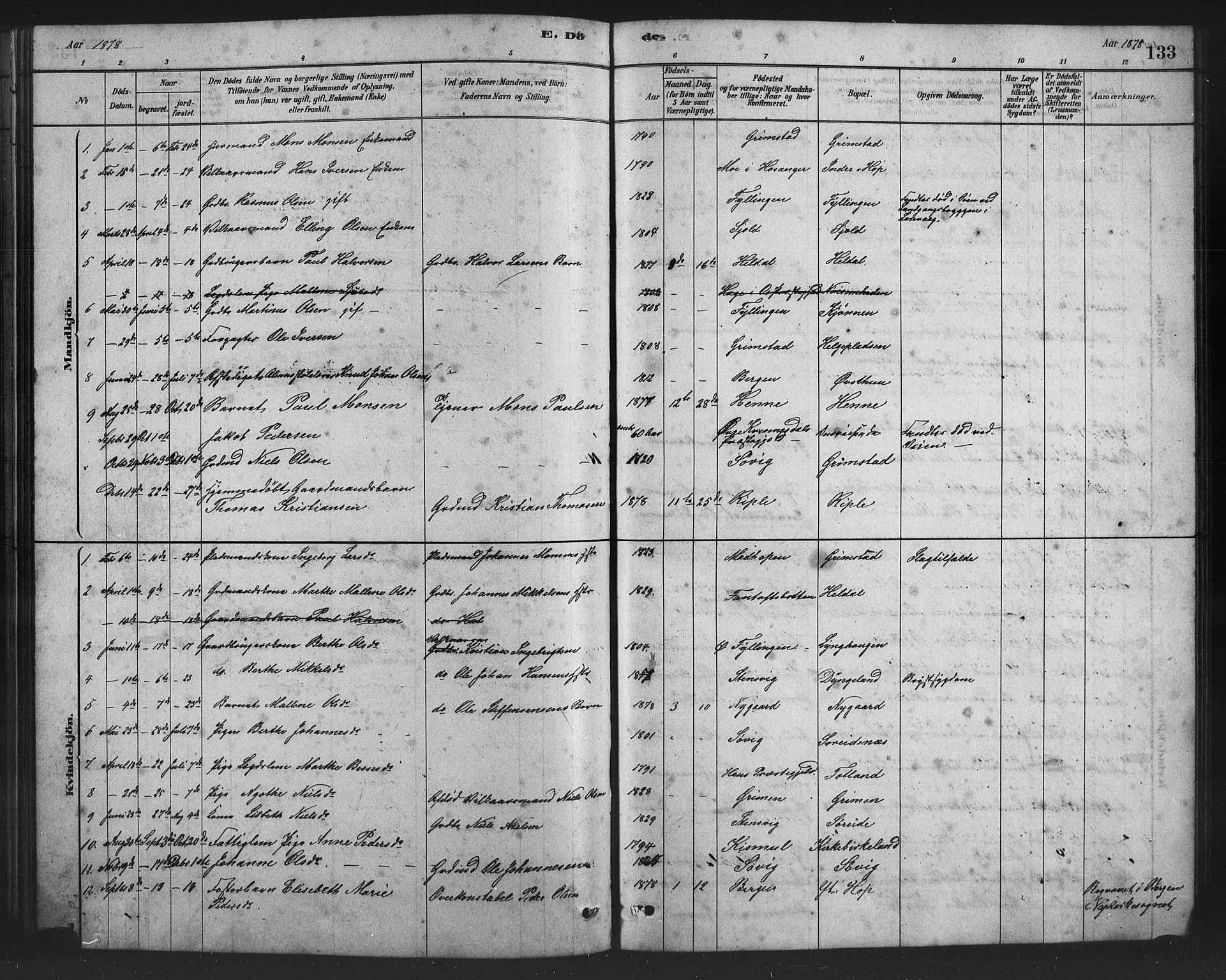 Birkeland Sokneprestembete, SAB/A-74601/H/Hab: Parish register (copy) no. A 3, 1877-1887, p. 133