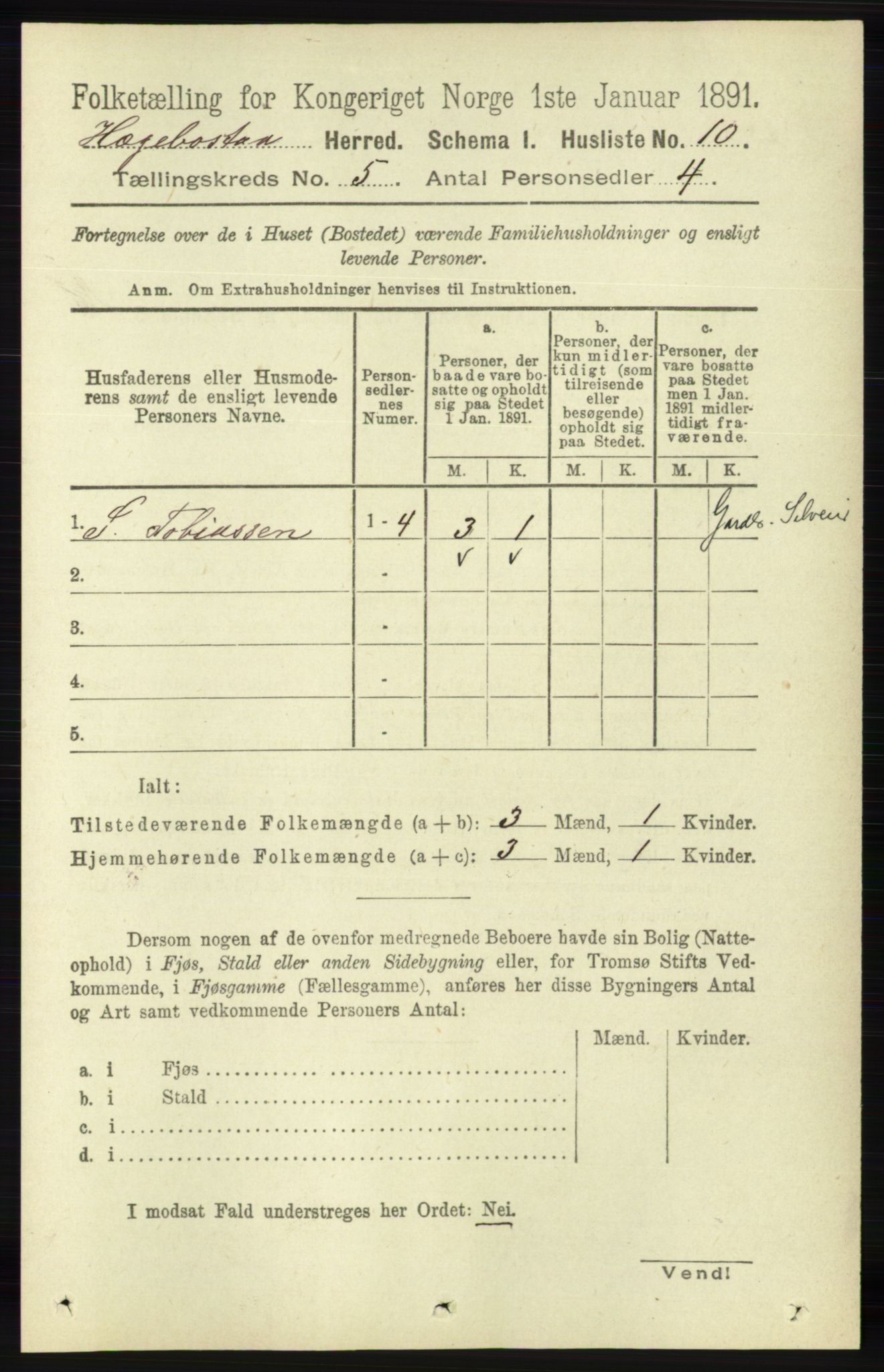 RA, 1891 census for 1034 Hægebostad, 1891, p. 1440