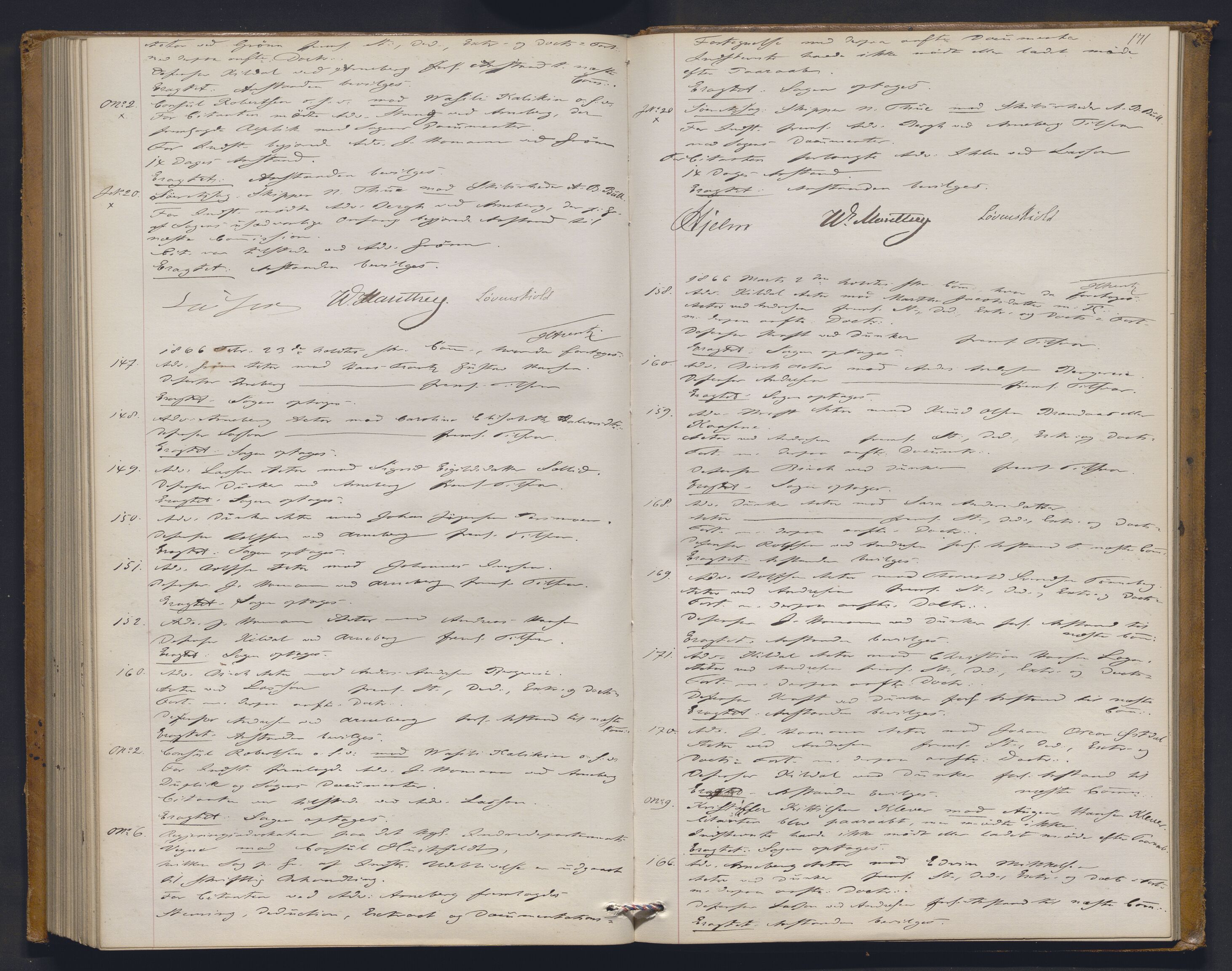 Høyesterett, AV/RA-S-1002/E/Ef/L0011: Protokoll over saker som gikk til skriftlig behandling, 1861-1867, p. 170b-171a