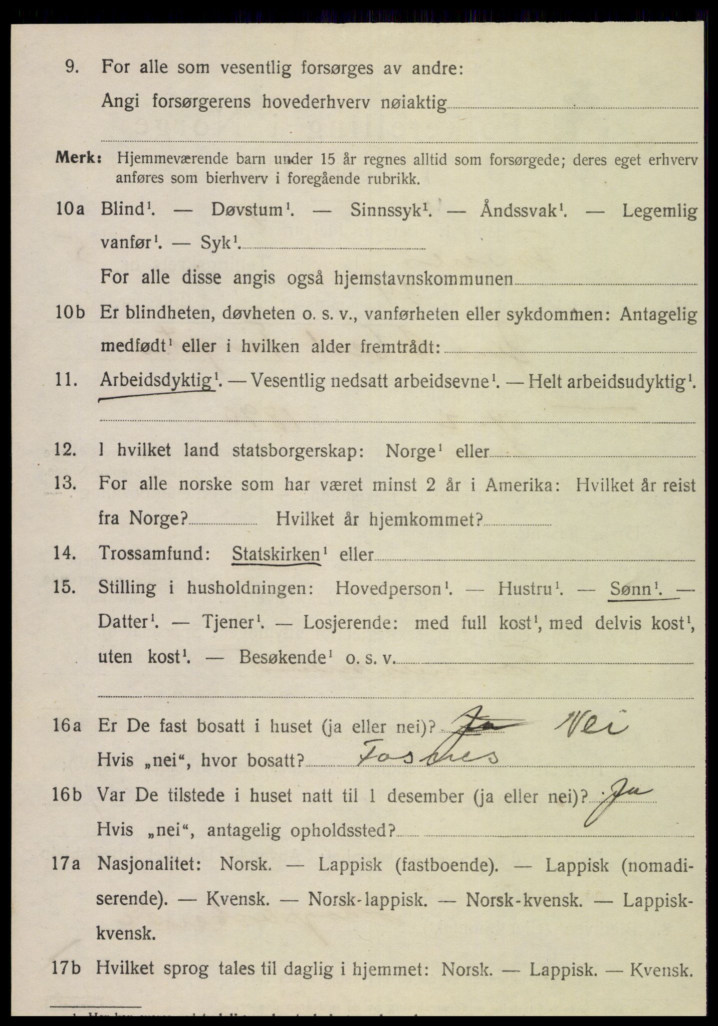 SAT, 1920 census for Fosnes, 1920, p. 2570