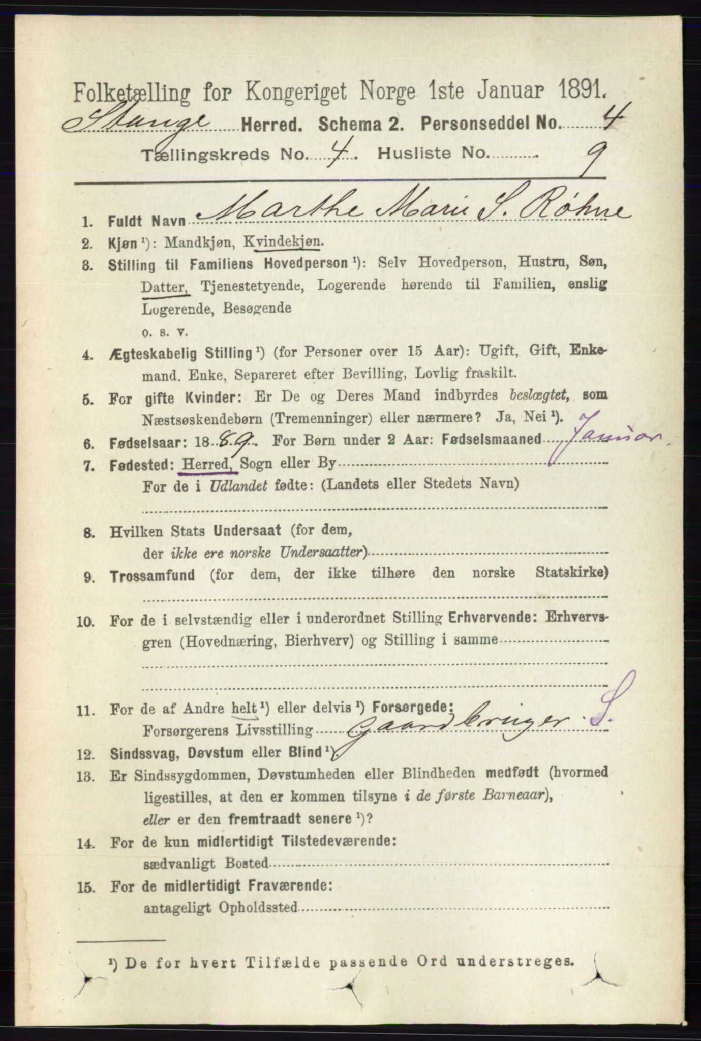 RA, 1891 census for 0417 Stange, 1891, p. 2408