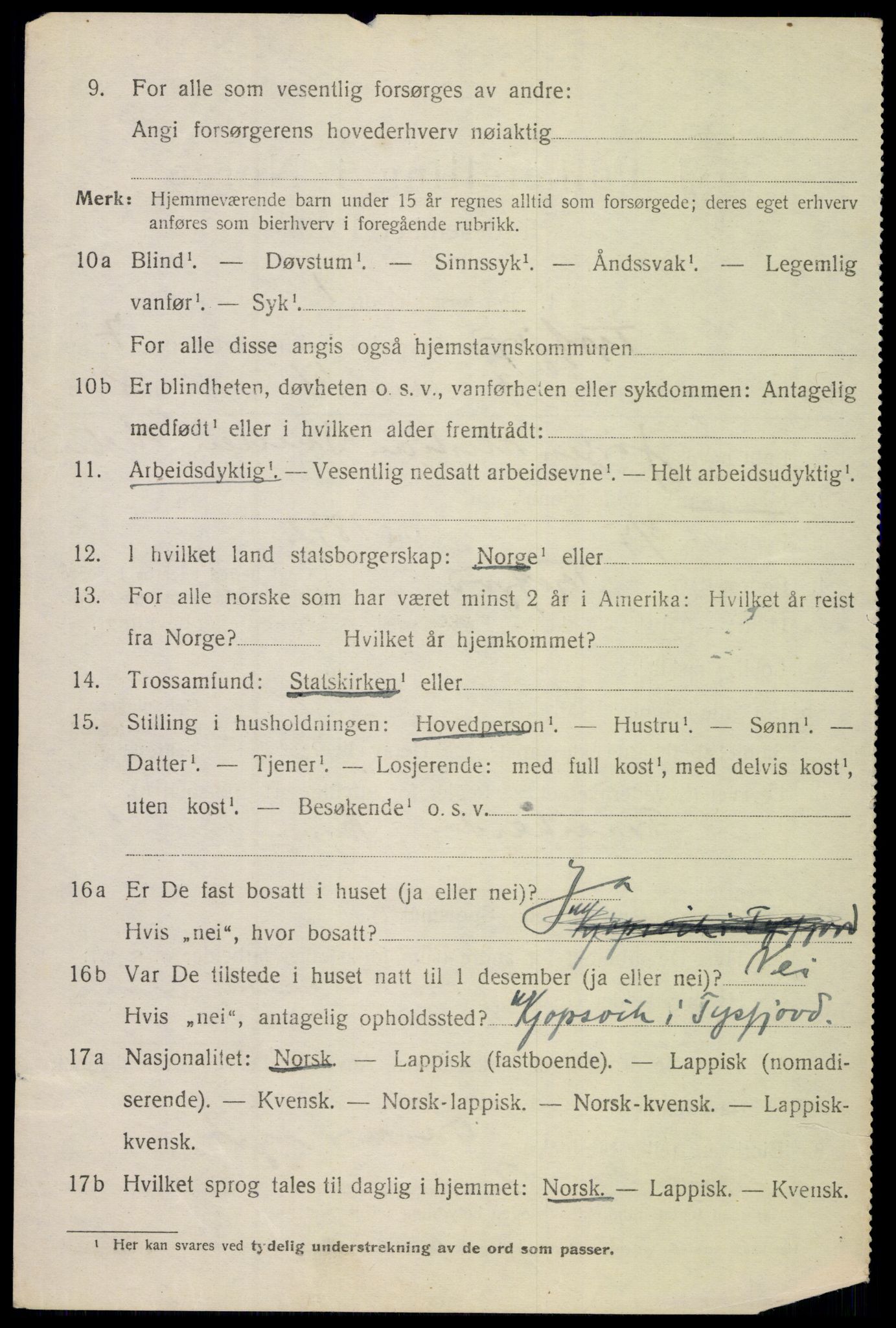 SAT, 1920 census for Tysfjord, 1920, p. 5146