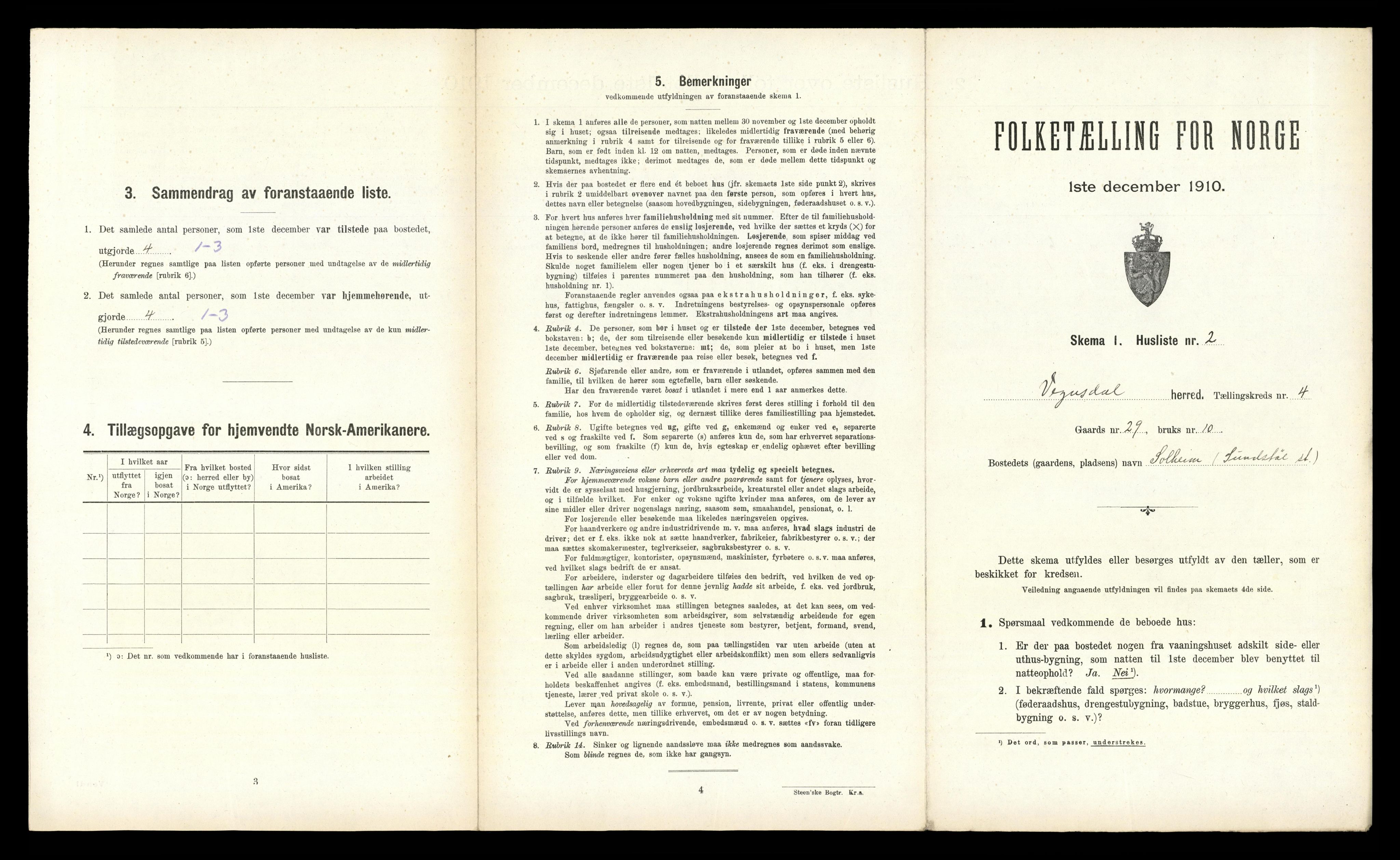 RA, 1910 census for Vegusdal, 1910, p. 209