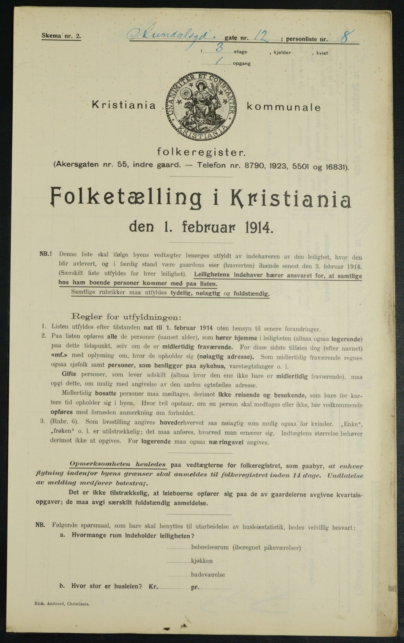 OBA, Municipal Census 1914 for Kristiania, 1914, p. 2006