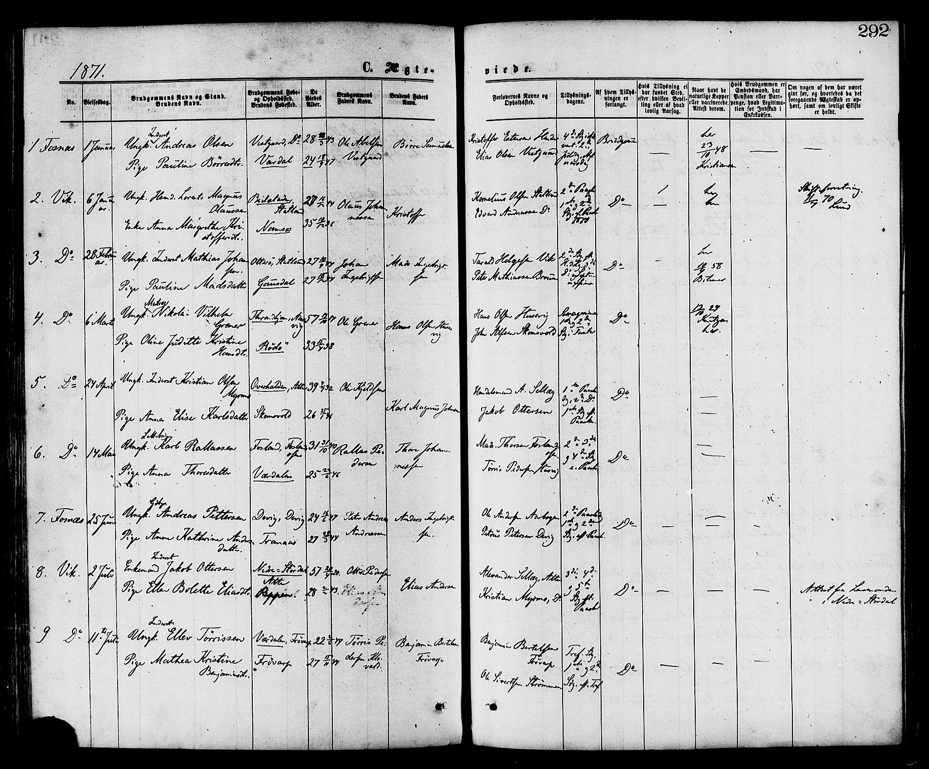 Ministerialprotokoller, klokkerbøker og fødselsregistre - Nord-Trøndelag, SAT/A-1458/773/L0616: Parish register (official) no. 773A07, 1870-1887, p. 292